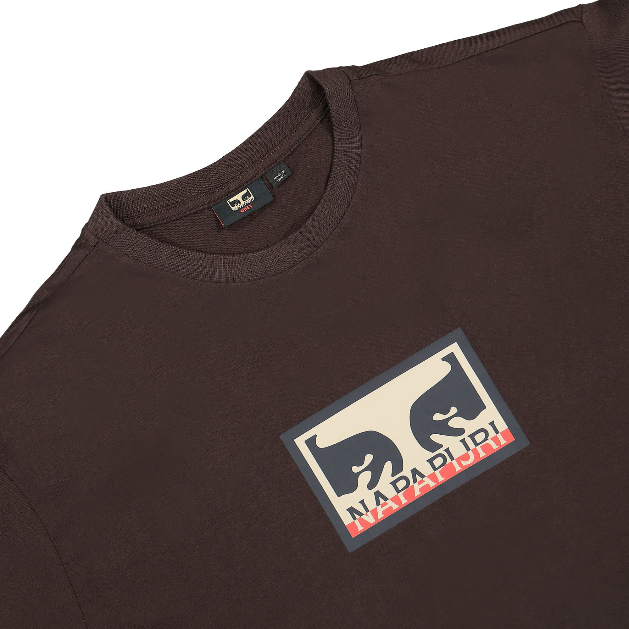 Obey Napapijri x Obey Tee Dark Brown T-Shirts Close-up | Overkill