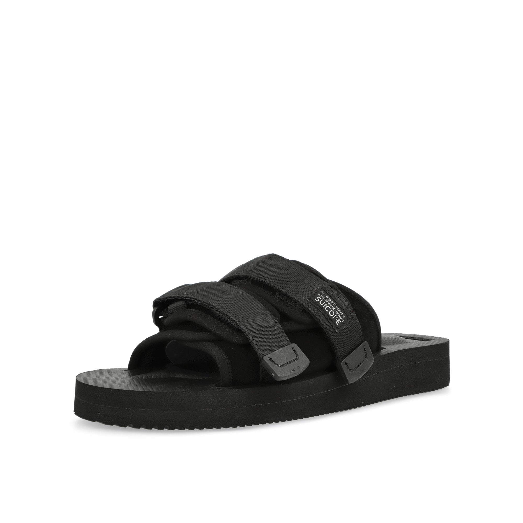 Suicoke Moto - VS Black Slides, Sandals & Slippers Close Up | Overkill