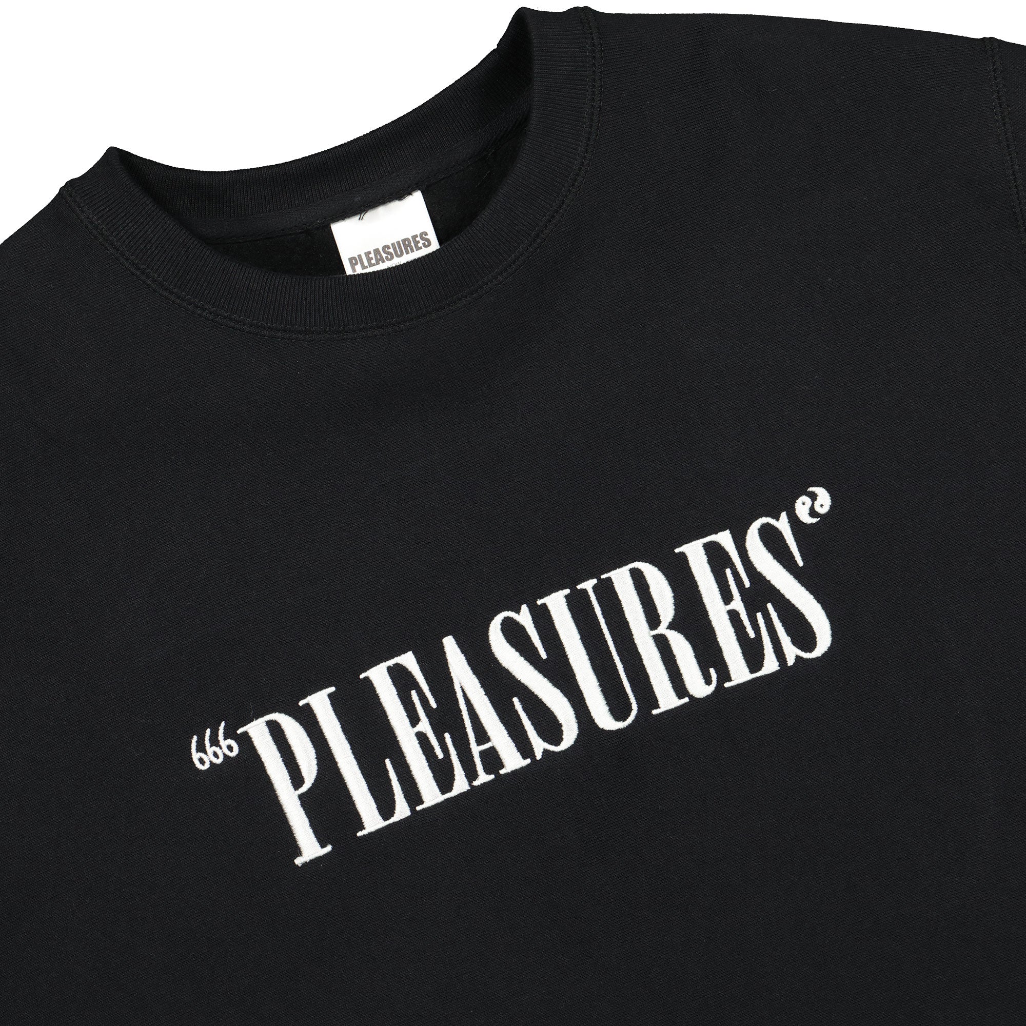 Pleasures Balance Embroidered Premium Crewneck Black Sweatshirts Close-up | Overkill