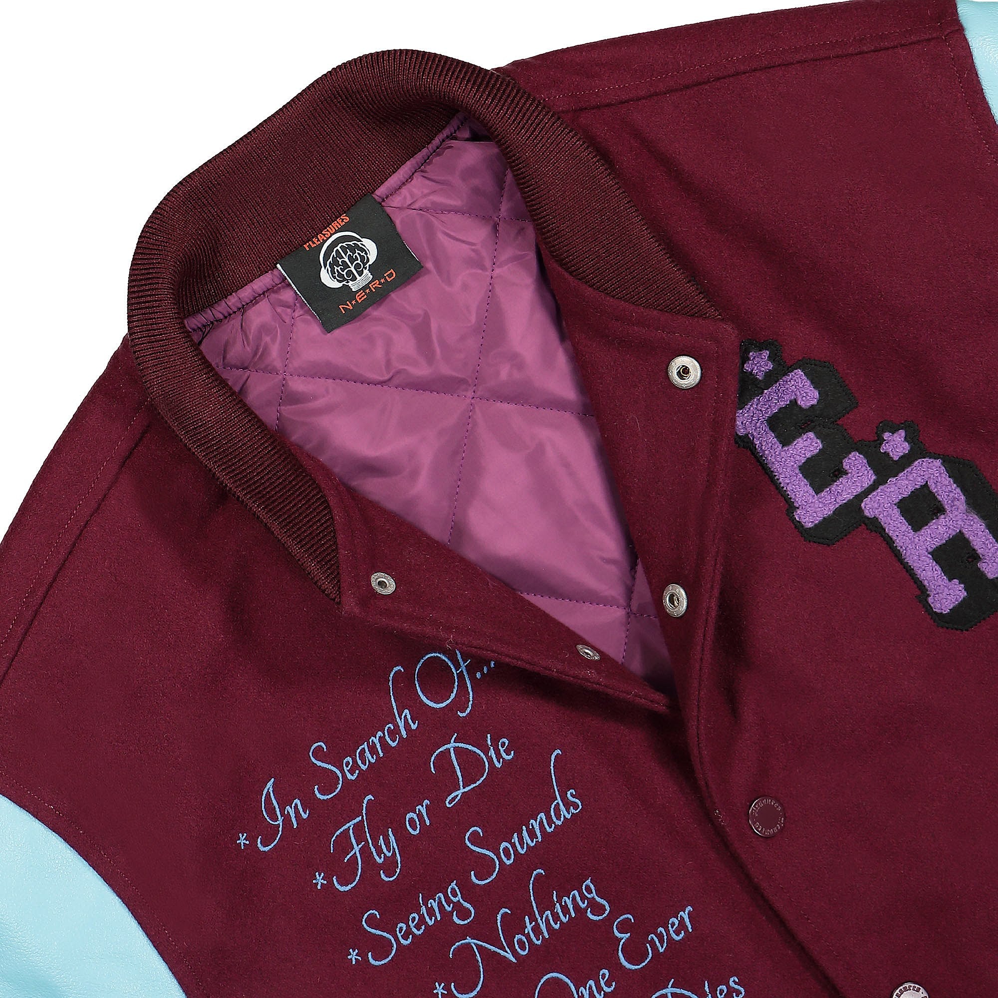 Pleasures NERD Varsity Jacket Purple Bomber & Varsity Jackets Material | Overkill