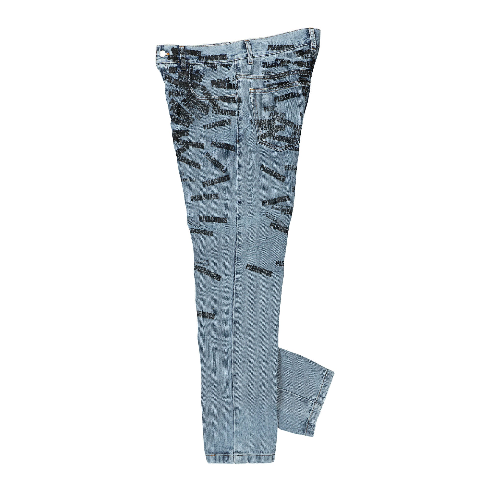 Pleasures Plop 5 Pocket Denim Blue Jeans Close-up | Overkill
