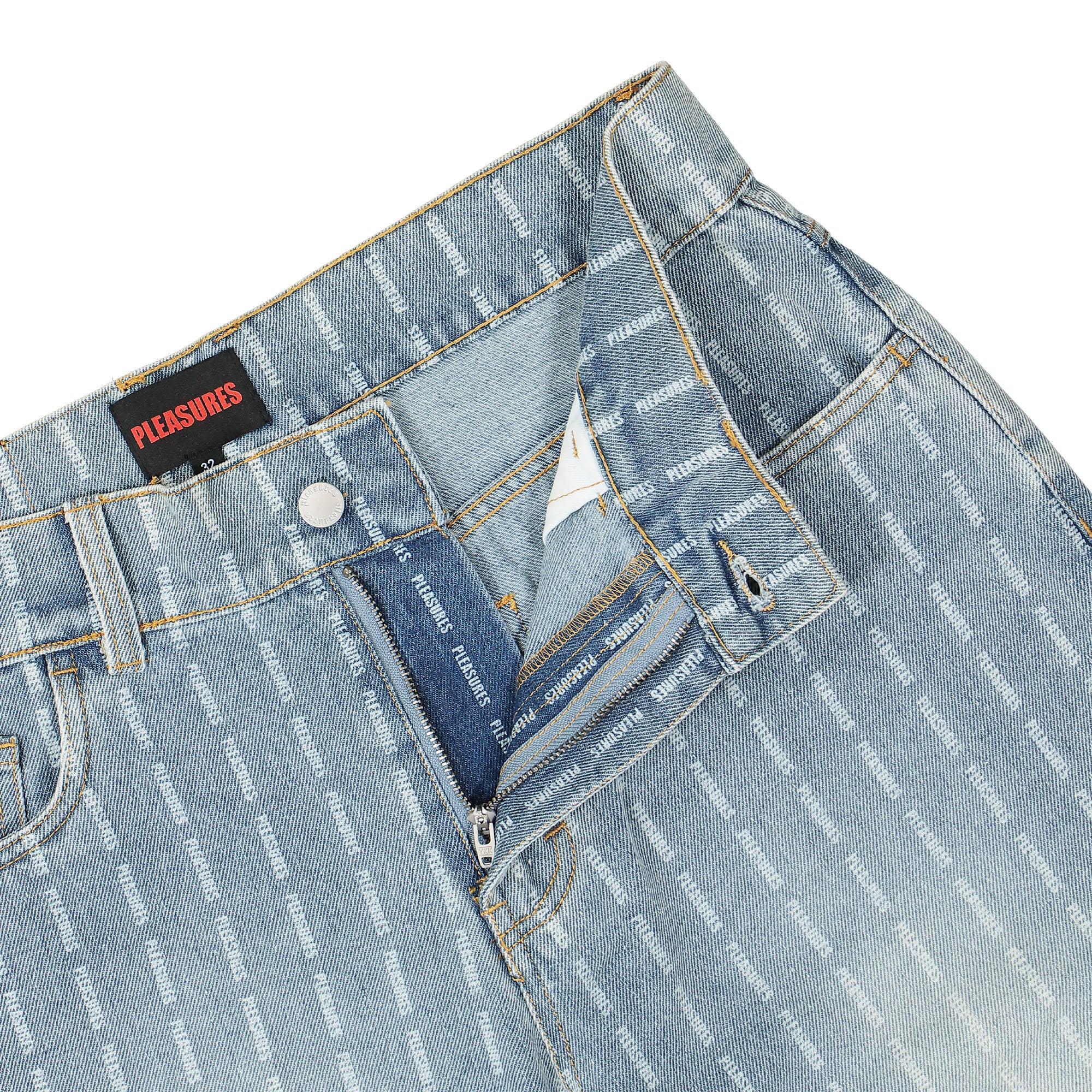 Pleasures Impact Pinstripe Denim Blue Jeans Detailfoto | Overkill