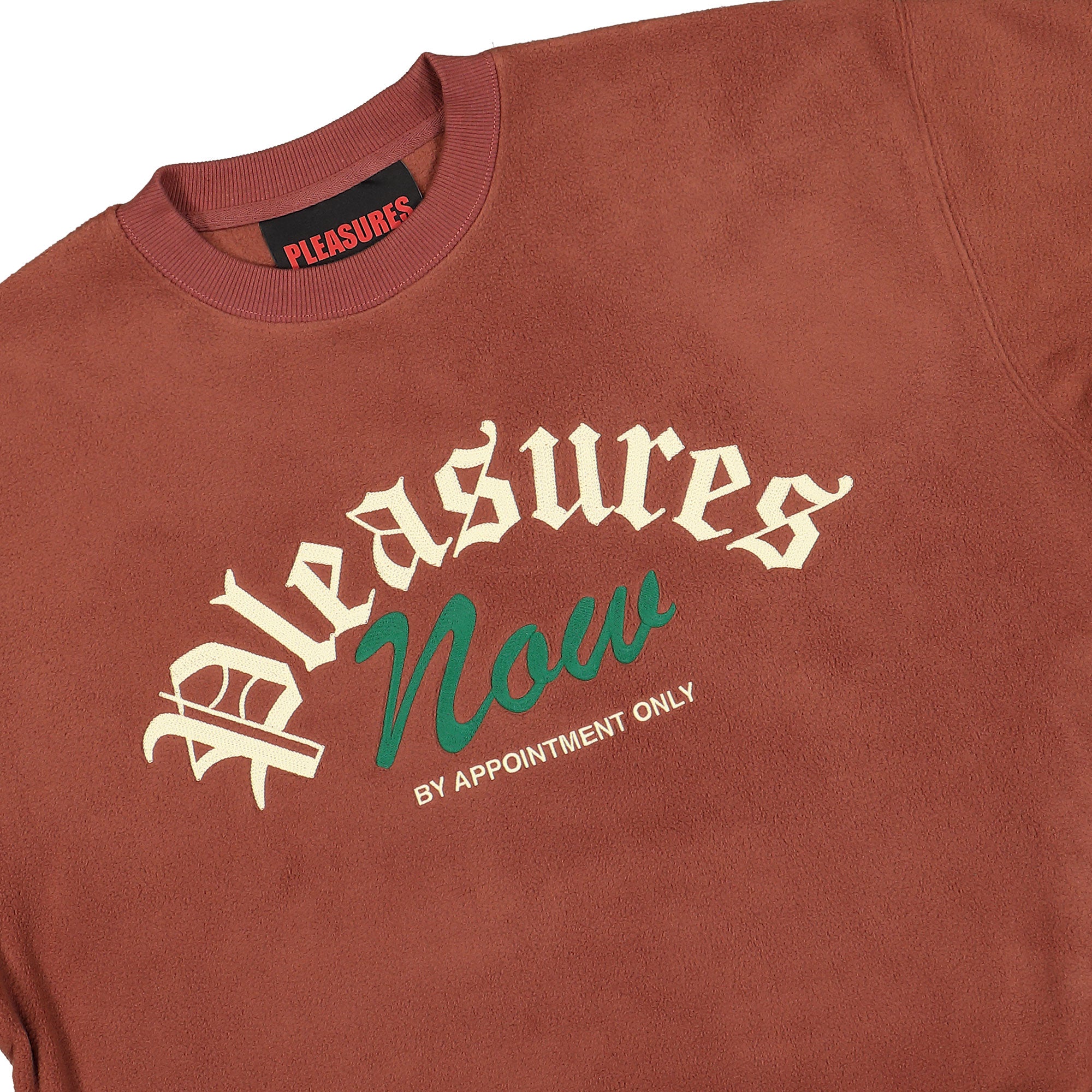 Pleasures Appointment Fleece Crewneck Brown Sweatshirts Close-up | Overkill