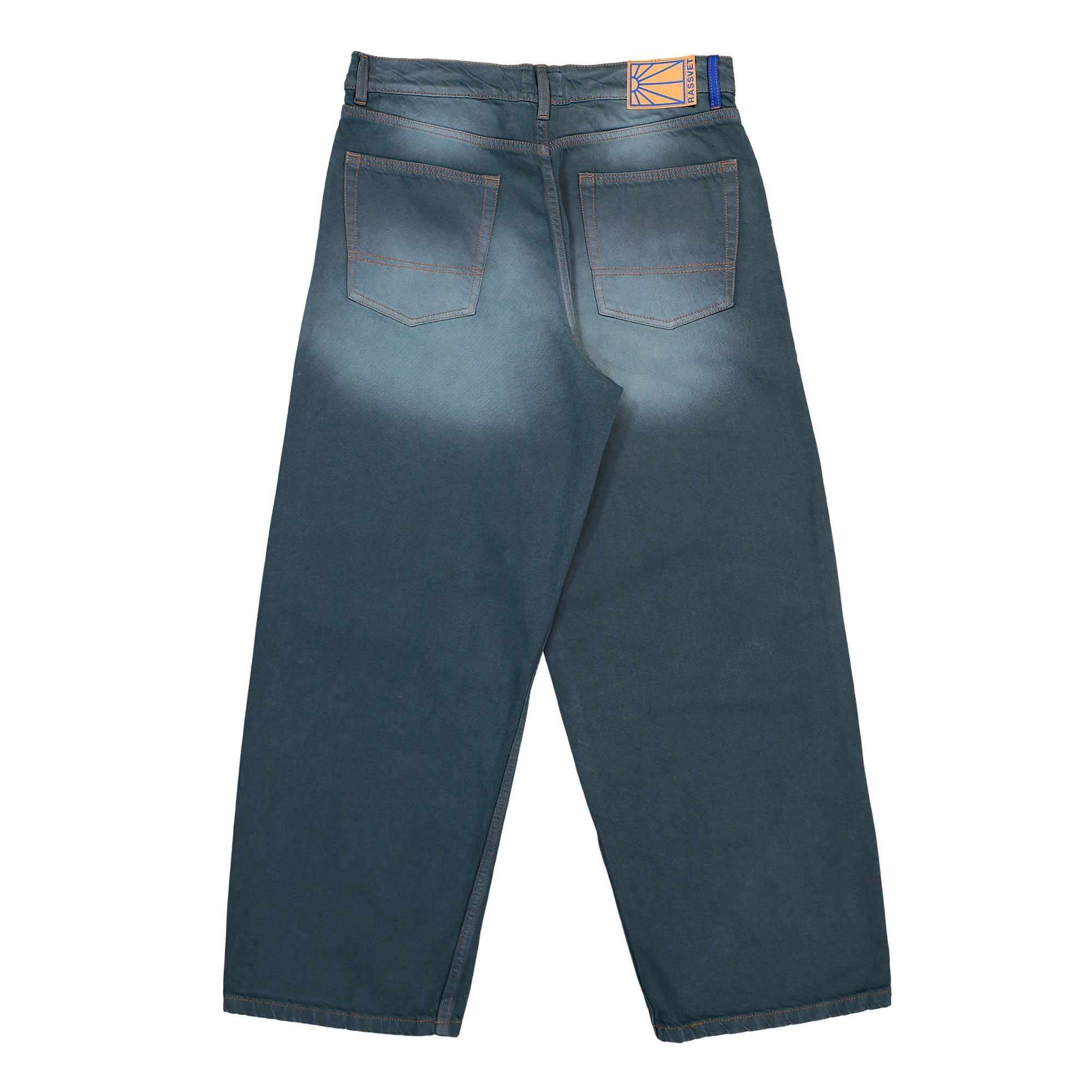 Rassvet Sun Dyed Baggy Denim Pants Dark Green Jeans PACC18P001-1 Close-up | Overkill