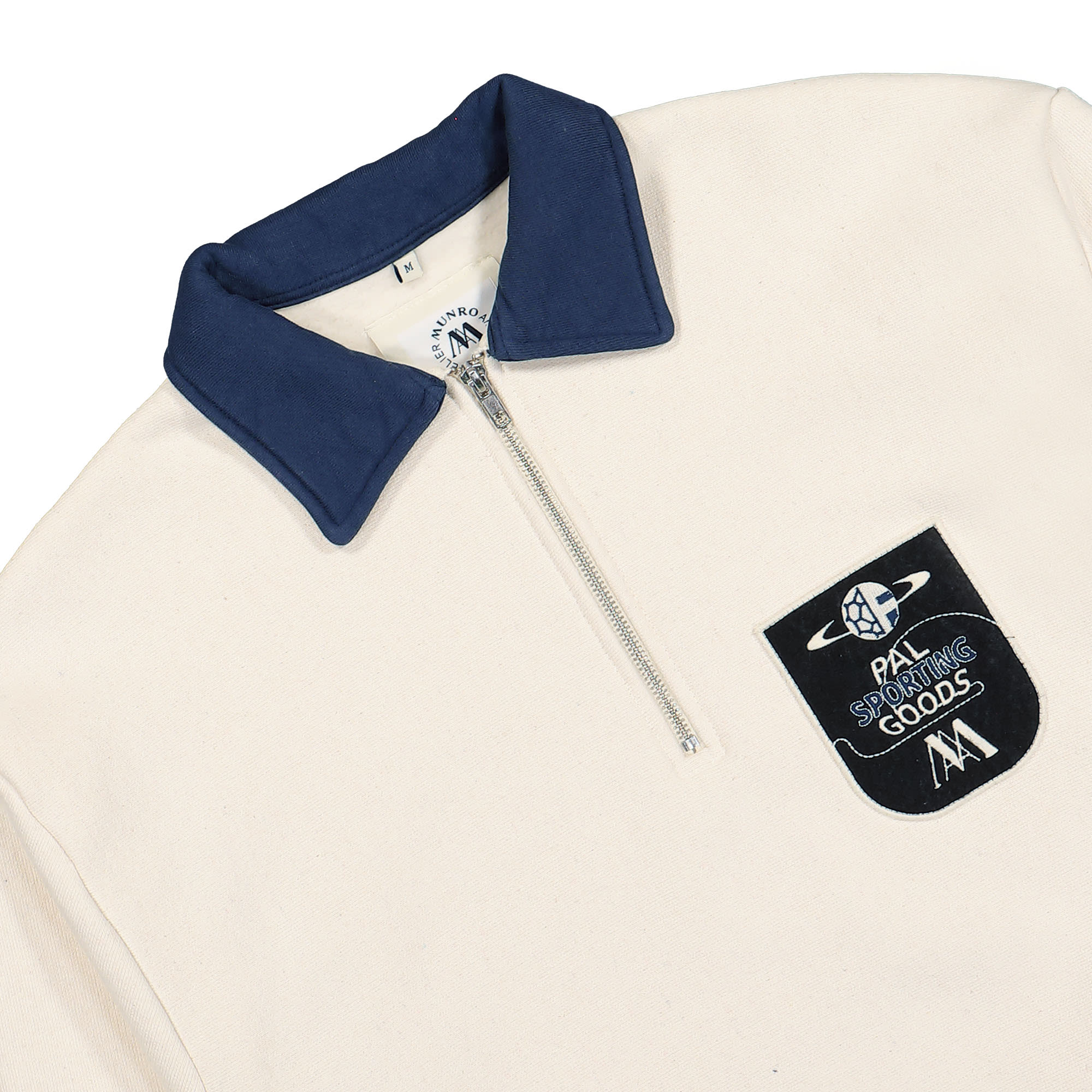 PAL Sporting Goods Atelier Munro x PAL Sporting Goods Palmunro Half Zip Off White / Dark Navy Sweatshirts Close-up | Overkill