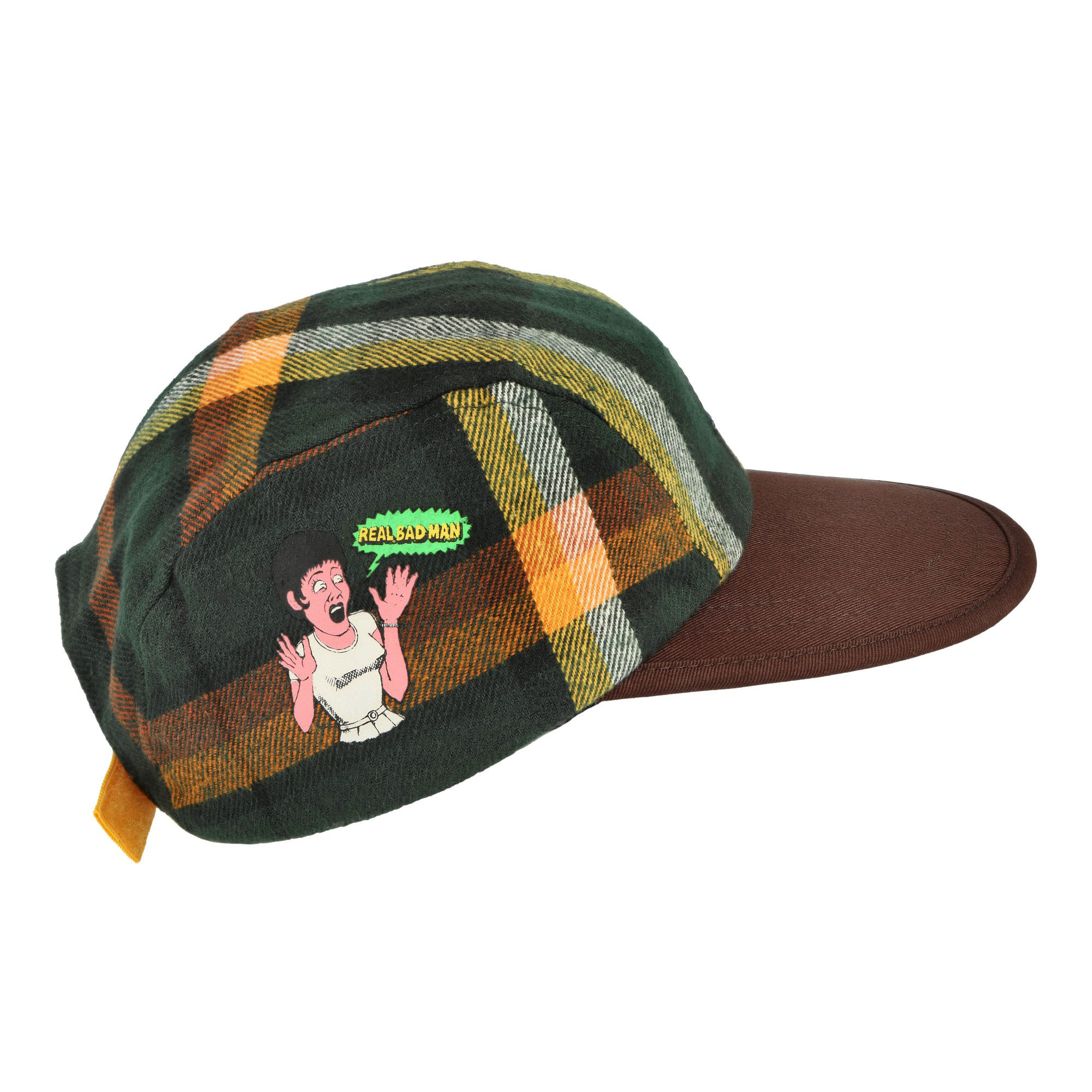 Real Bad Man Work Flannel 4 Panel Cap Green / Brown Caps Close-up | Overkill