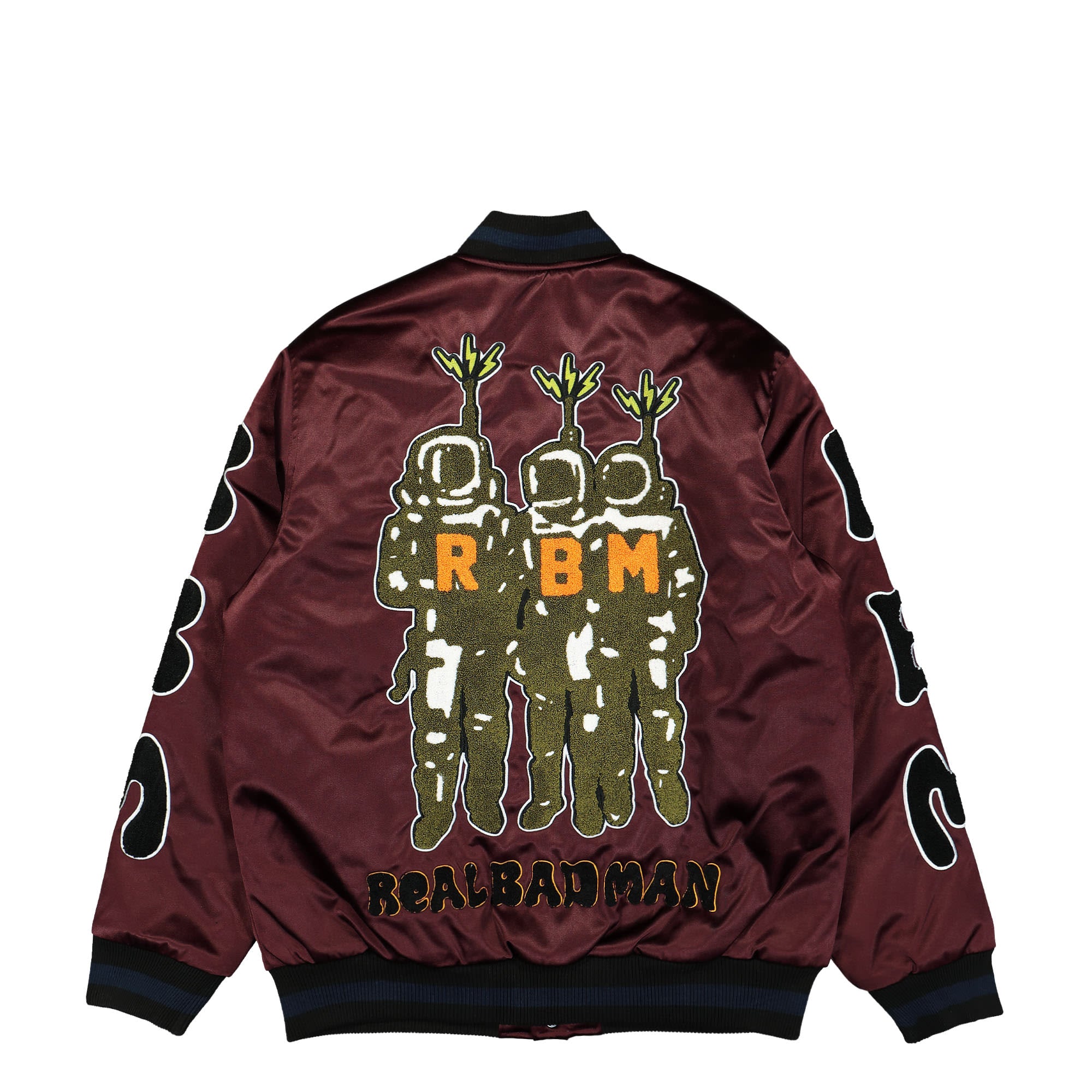 Real Bad Man RBM Team Jacket Deep Burgundy Bomber & Varsity Jackets Close-up | Overkill