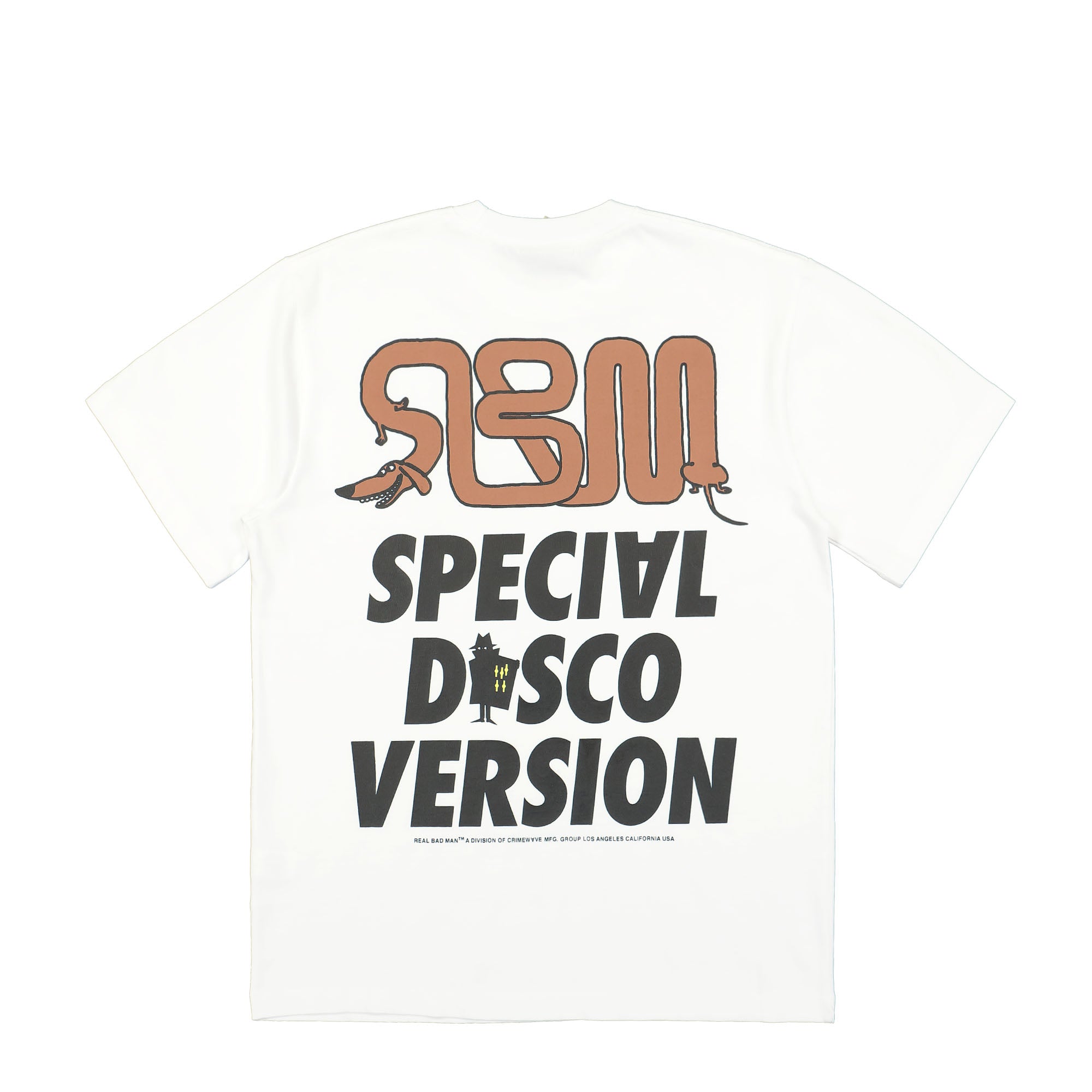 Real Bad Man Special Disco Version SS Tee White T-Shirts Close-up | Overkill