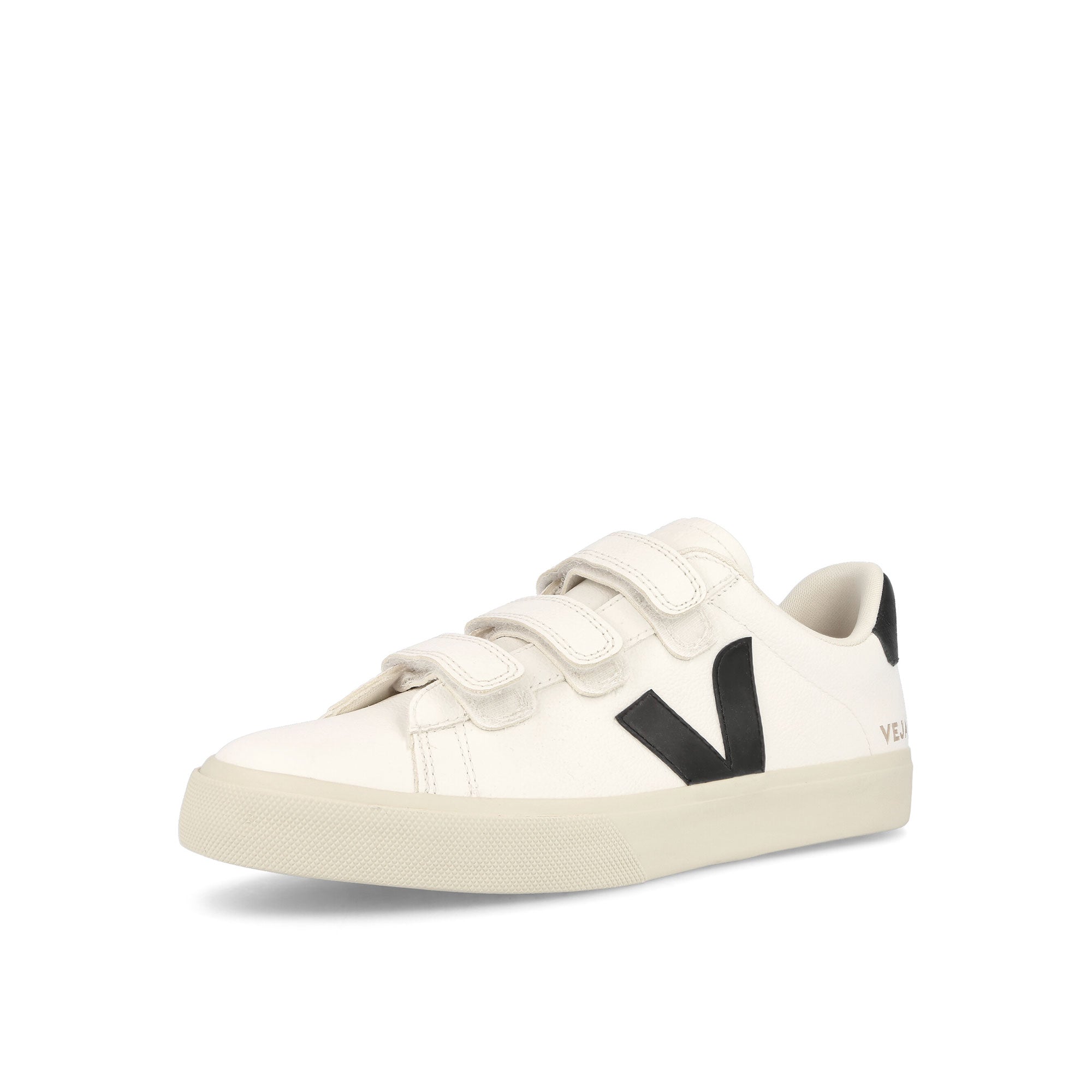 Veja W Recife Logo Chromefree Leather Extra White-Black Low Top Sneakers Close Up | Overkill