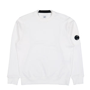 C.P. Company Diagonal Raised Fleece Lens Crewneck Gauze White Sweatshirt RCCMSS713A-005086W 103 | Overkill