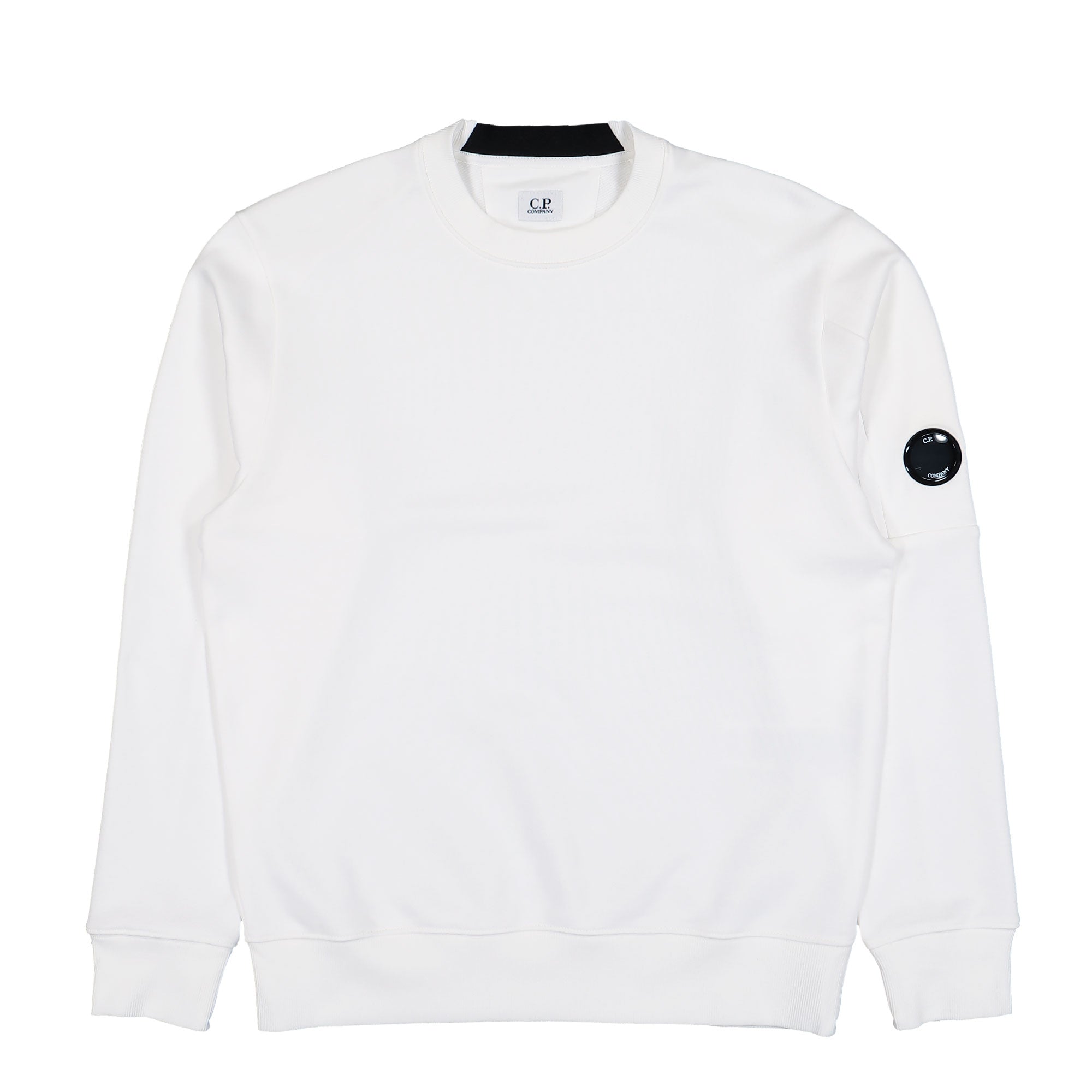 C.P. Company Diagonal Raised Fleece Lens Crewneck Gauze White Sweatshirt RCCMSS713A-005086W 103 | Overkill