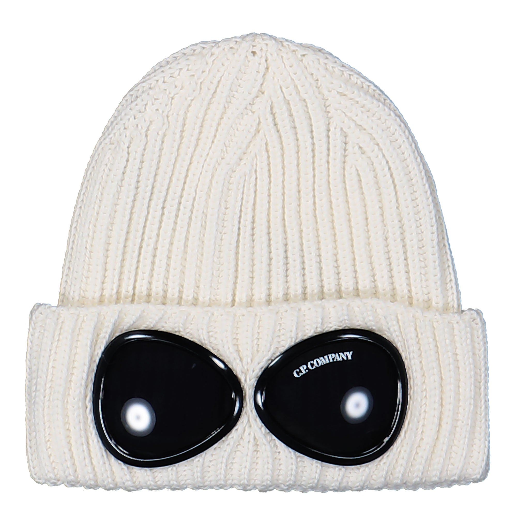 C.P. Company Extrafine Merino Wool Goggle Knit Cap Gauze White Beanie RFCMAC742A-005509A 103 | Overkill