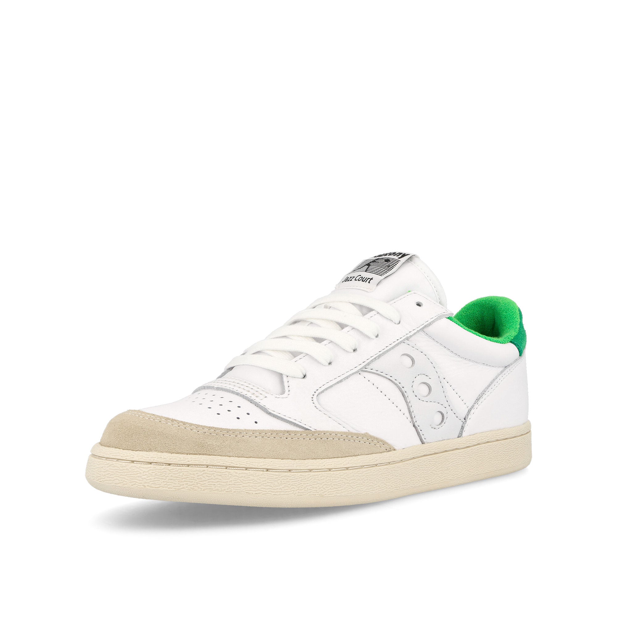 Saucony Jazz Court White-Green Low Top Sneakers Close Up | Overkill