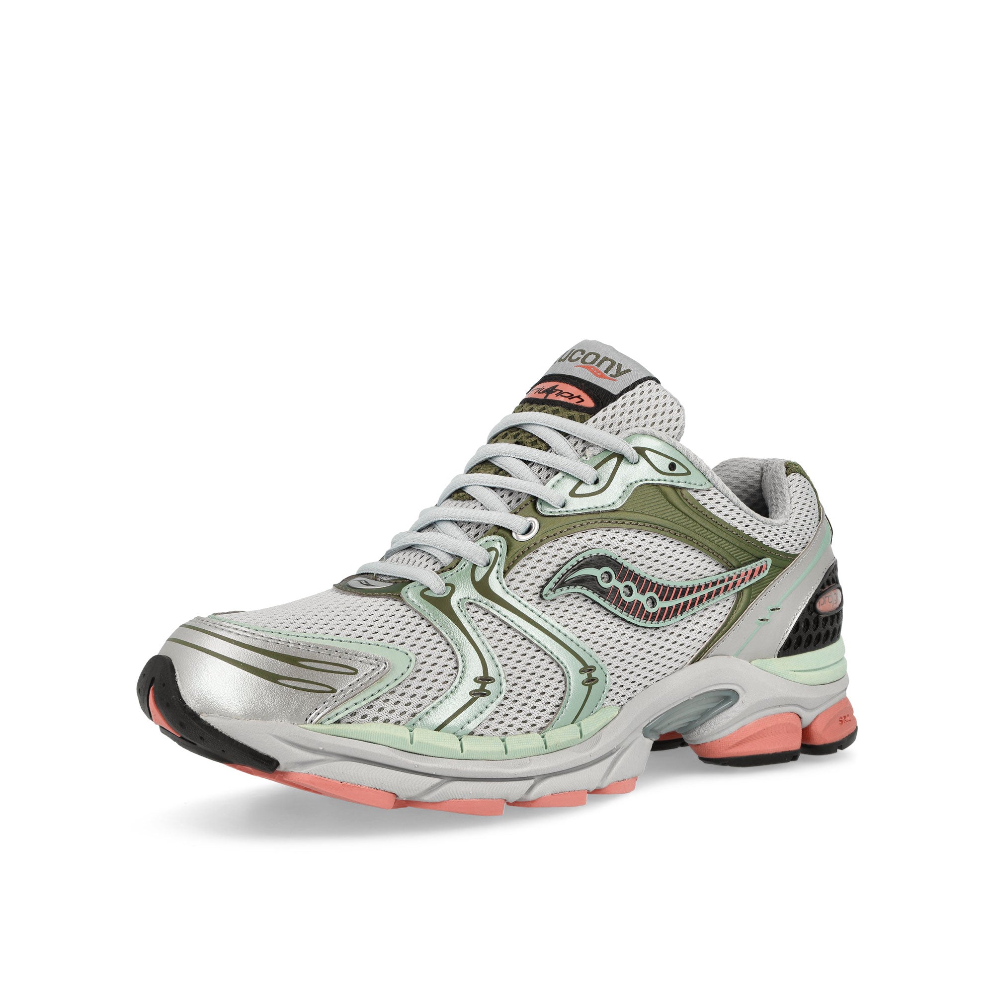 Saucony Progrid Triumph 4 Grey / Green Low Top Sneakers Close Up | Overkill
