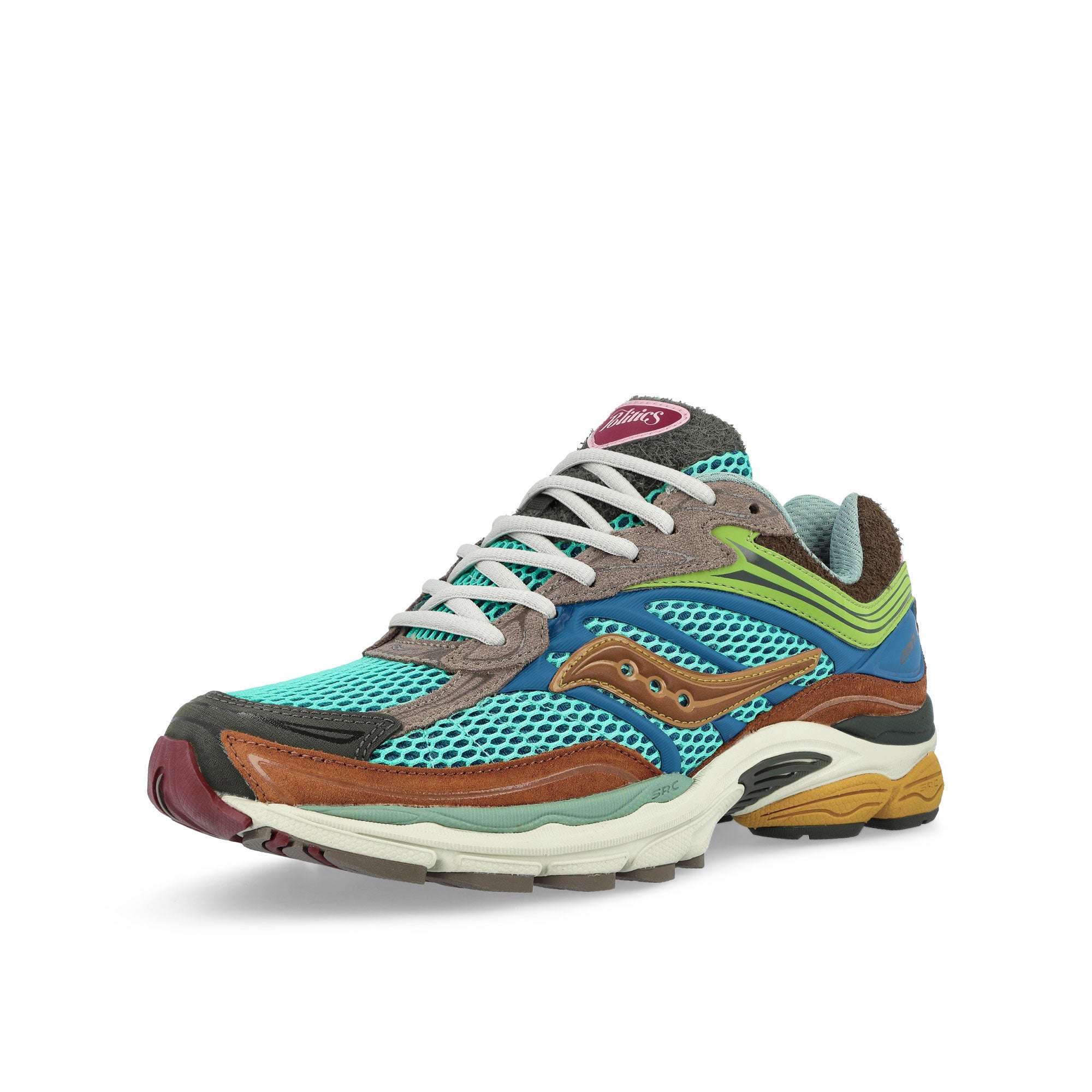 Politics x Saucony ProGrid Omni 9 Core Black / Core Black / Iron Metallic Low Top Sneakers S71032-1 Close-up | Overkill