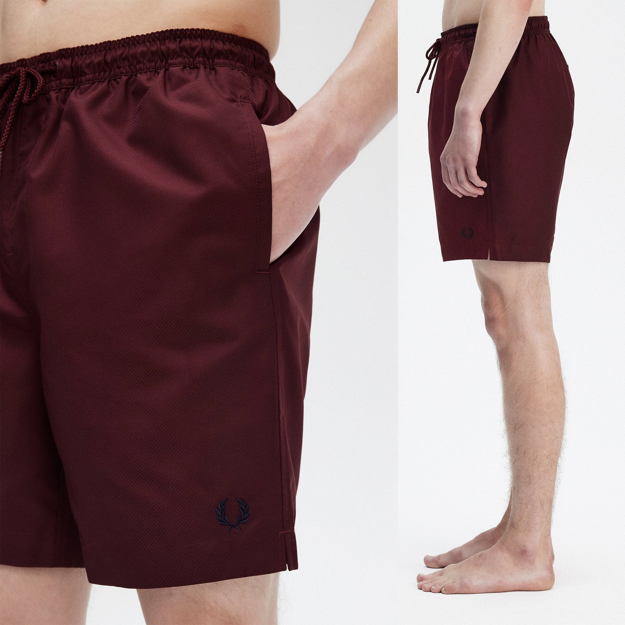 Fred Perry Classic Swimshort Oxblood Swimwear Close-up | Overkill