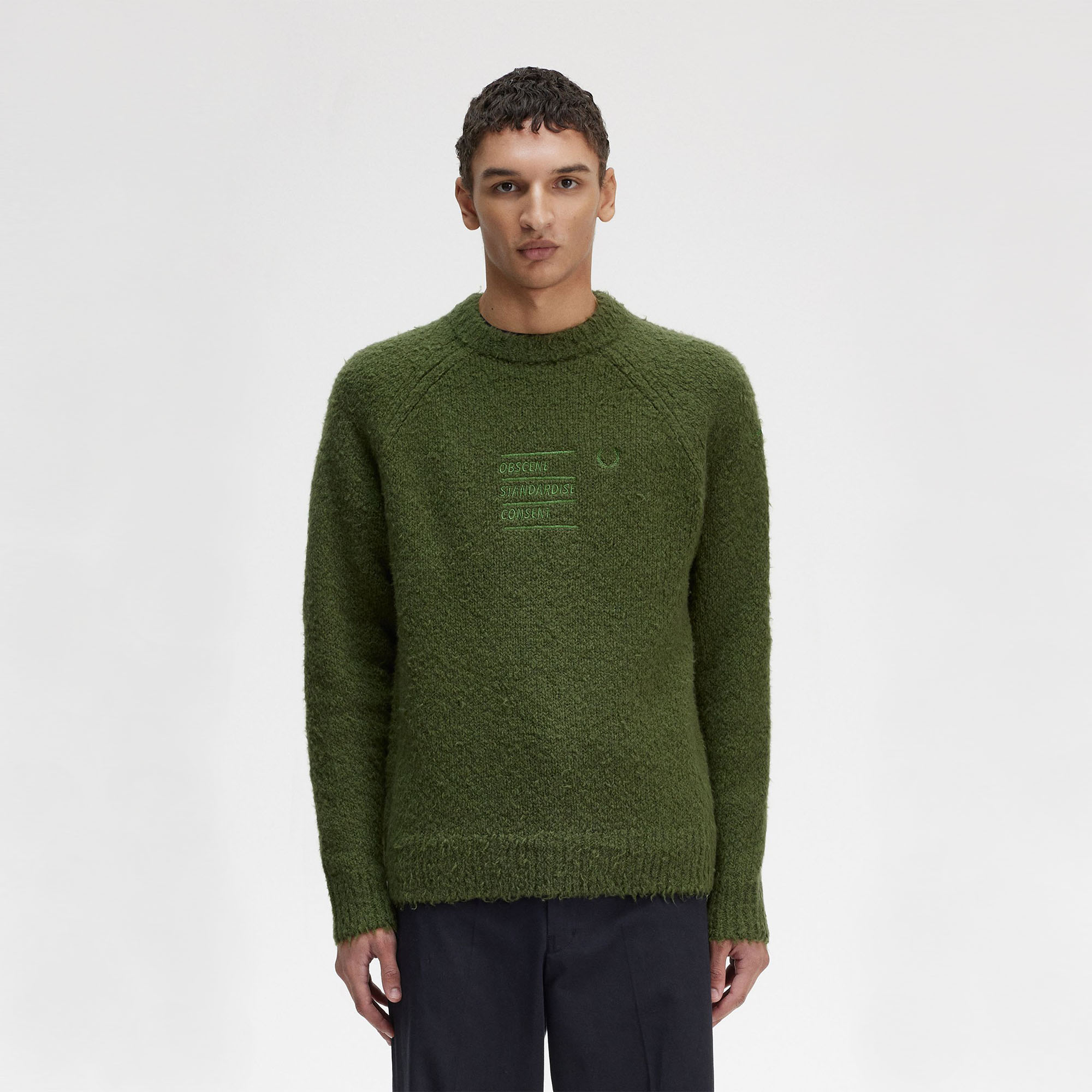 Fred Perry Raf Simons X Fred Perry Fluffy Knit Jumper Chive Sweatshirts Close-up | Overkill
