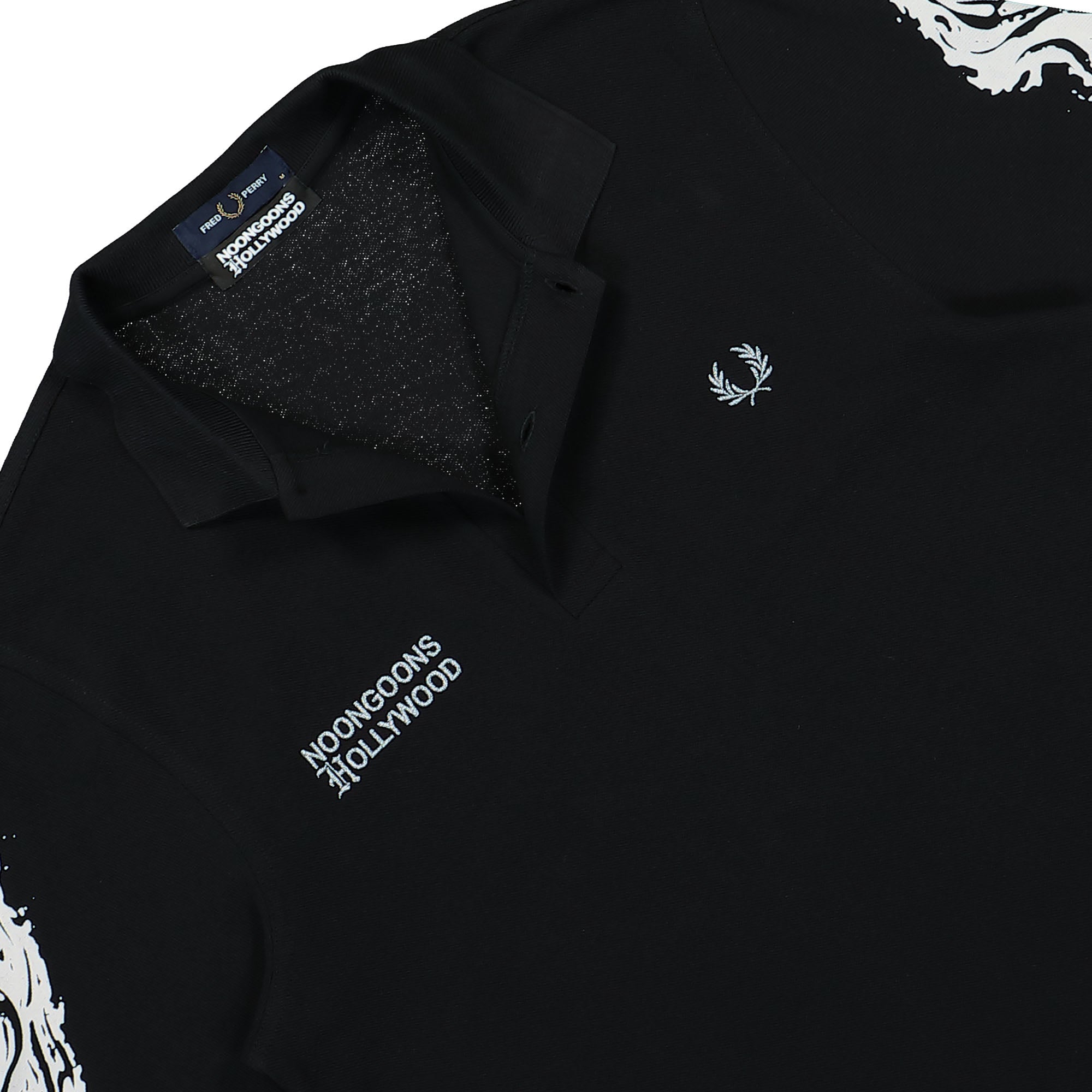 Fred Perry Noongoons X Fred Perry LS Printed Polo Shirt Black Longsleeves Close-up | Overkill