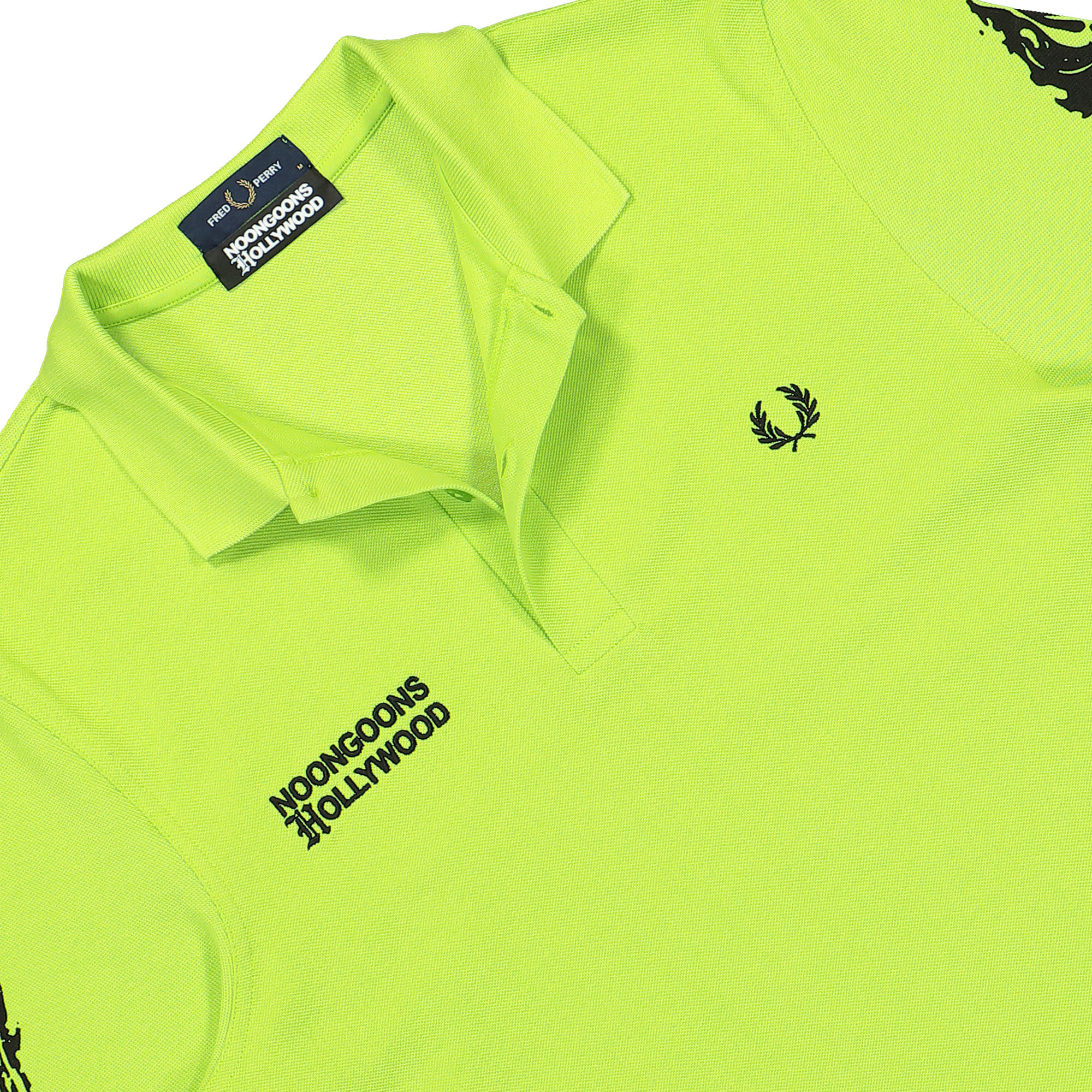 Fred Perry Noongoons X Fred Perry LS Printed Polo Shirt Lime Green Longsleeves Close-up | Overkill
