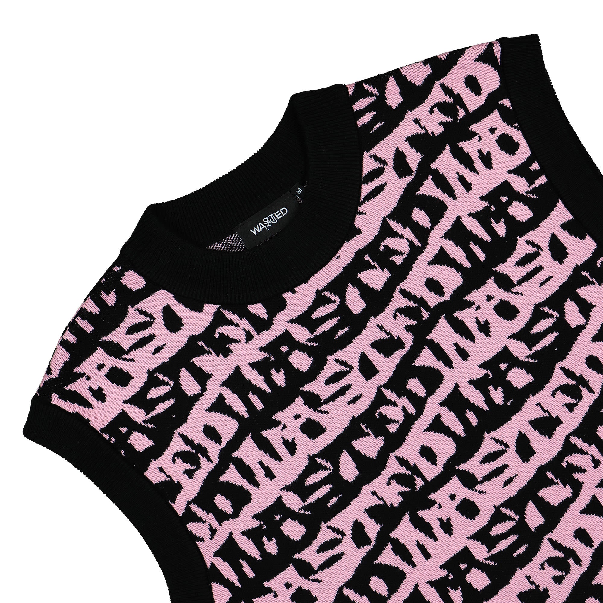 Wasted Paris Allover Method Sweater Vest Black / Sour Pink Sweater Vests Close-up | Overkill