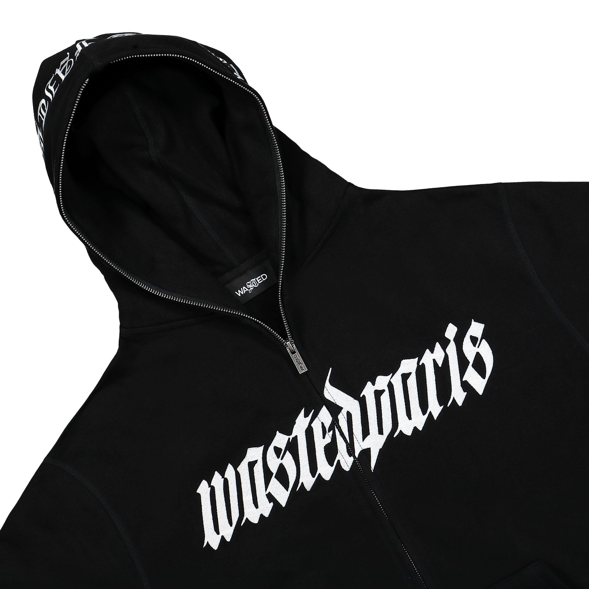 Wasted Paris Hoodie Full Zip Streak Black Hoodies Material | Overkill