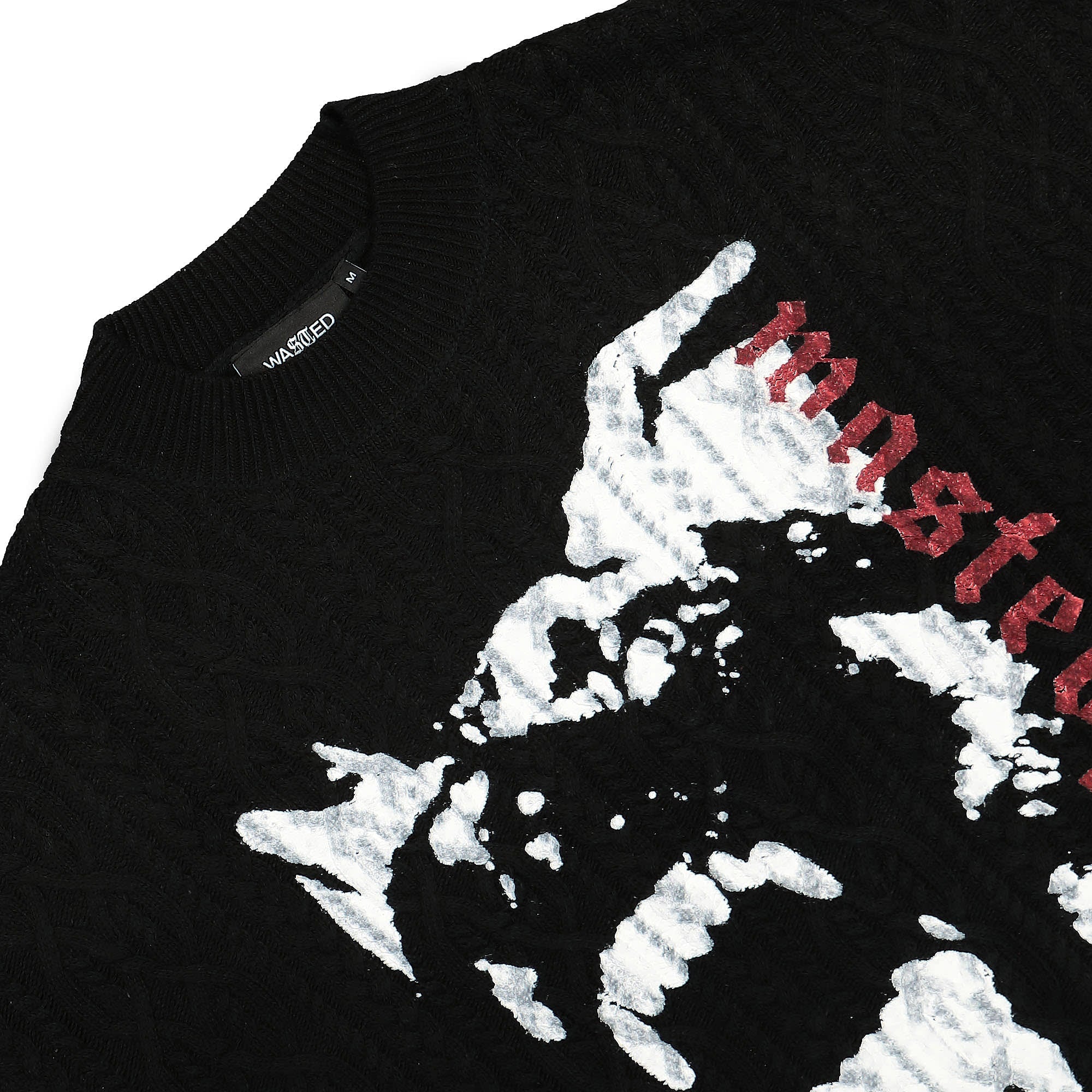 Wasted Paris Cable Creep Knit Sweater Black Sweatshirts Close-up | Overkill