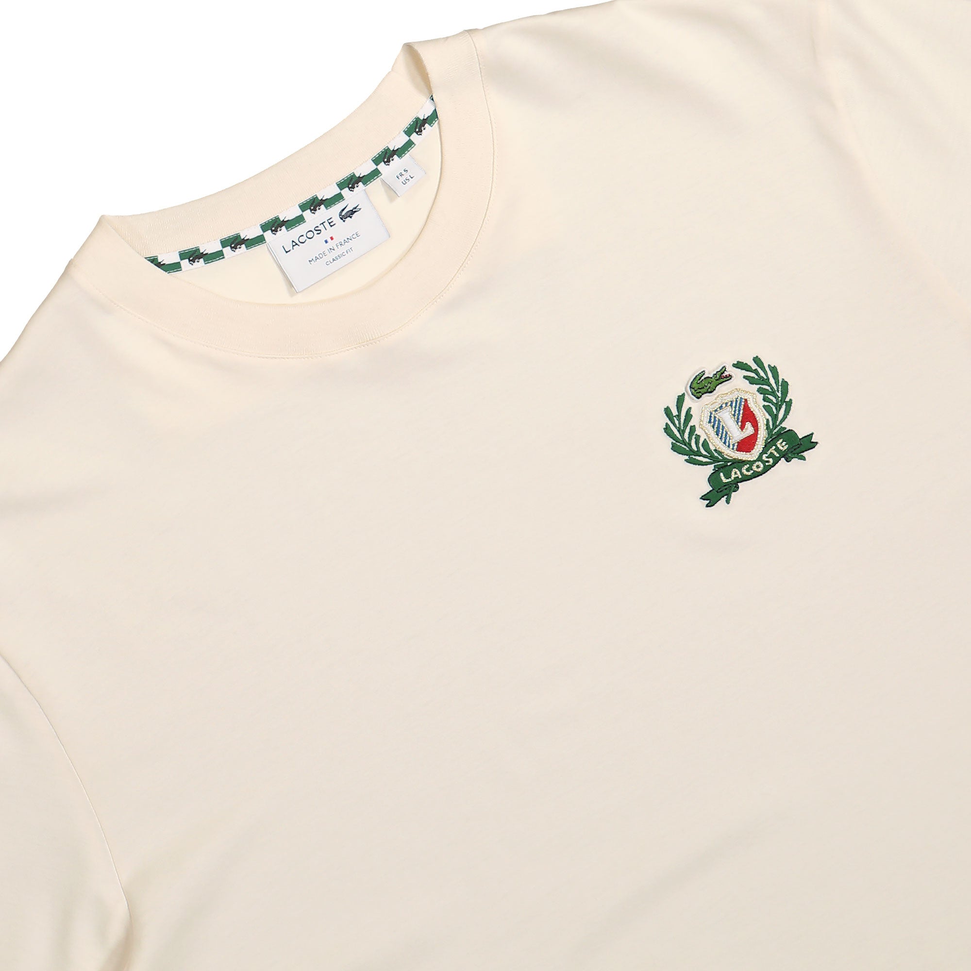 Lacoste French Made Embroidered Badge T-Shirt Beige T-Shirts Close-up | Overkill