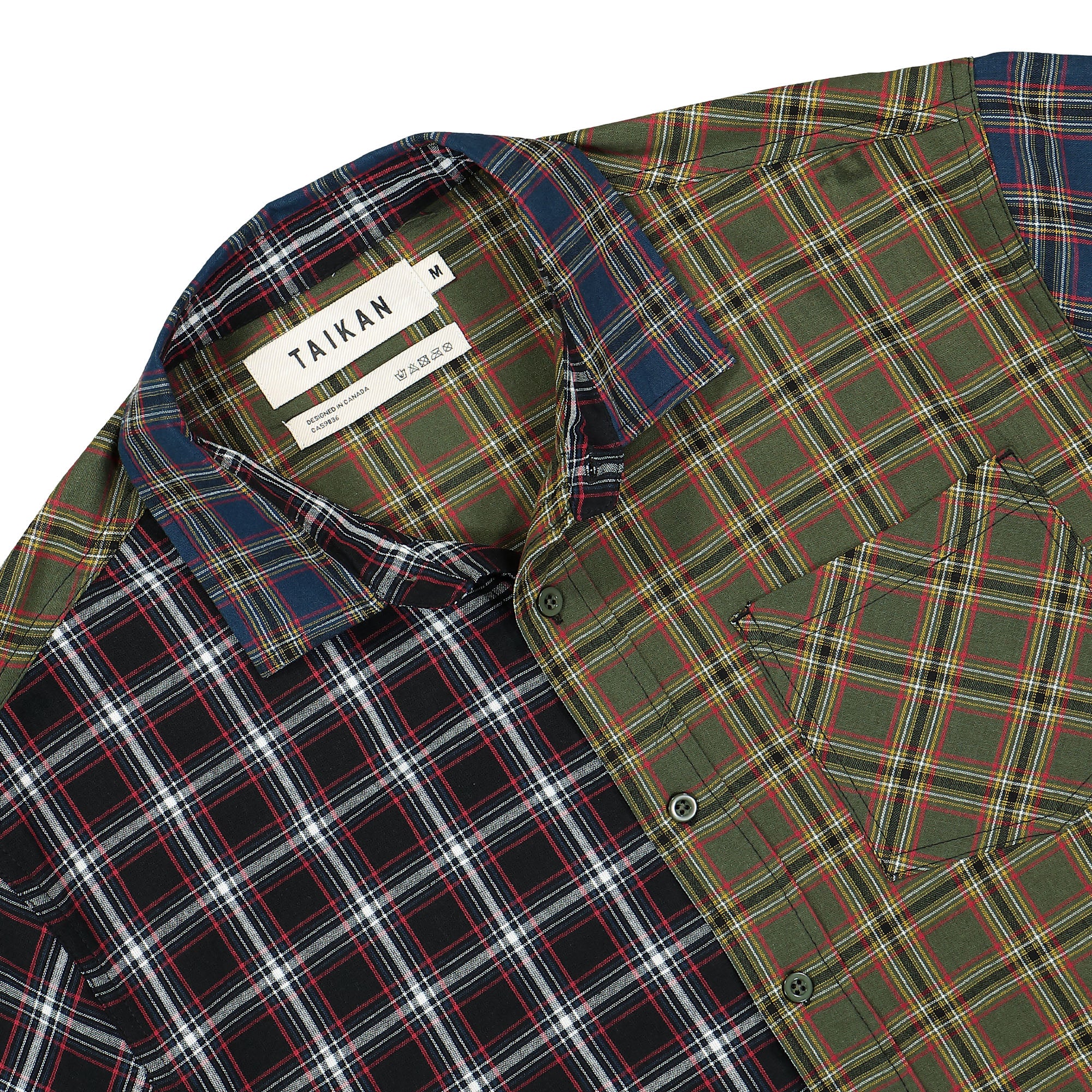 Taikan Patchwork S/S Shirt Olive Plaid Shirts Close-up | Overkill