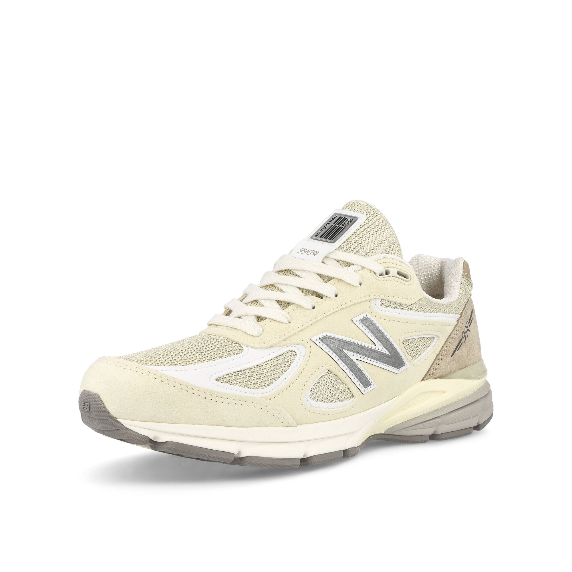 New Balance U990TE4 Beige-Tan Low Top Sneakers Close Up | Overkill