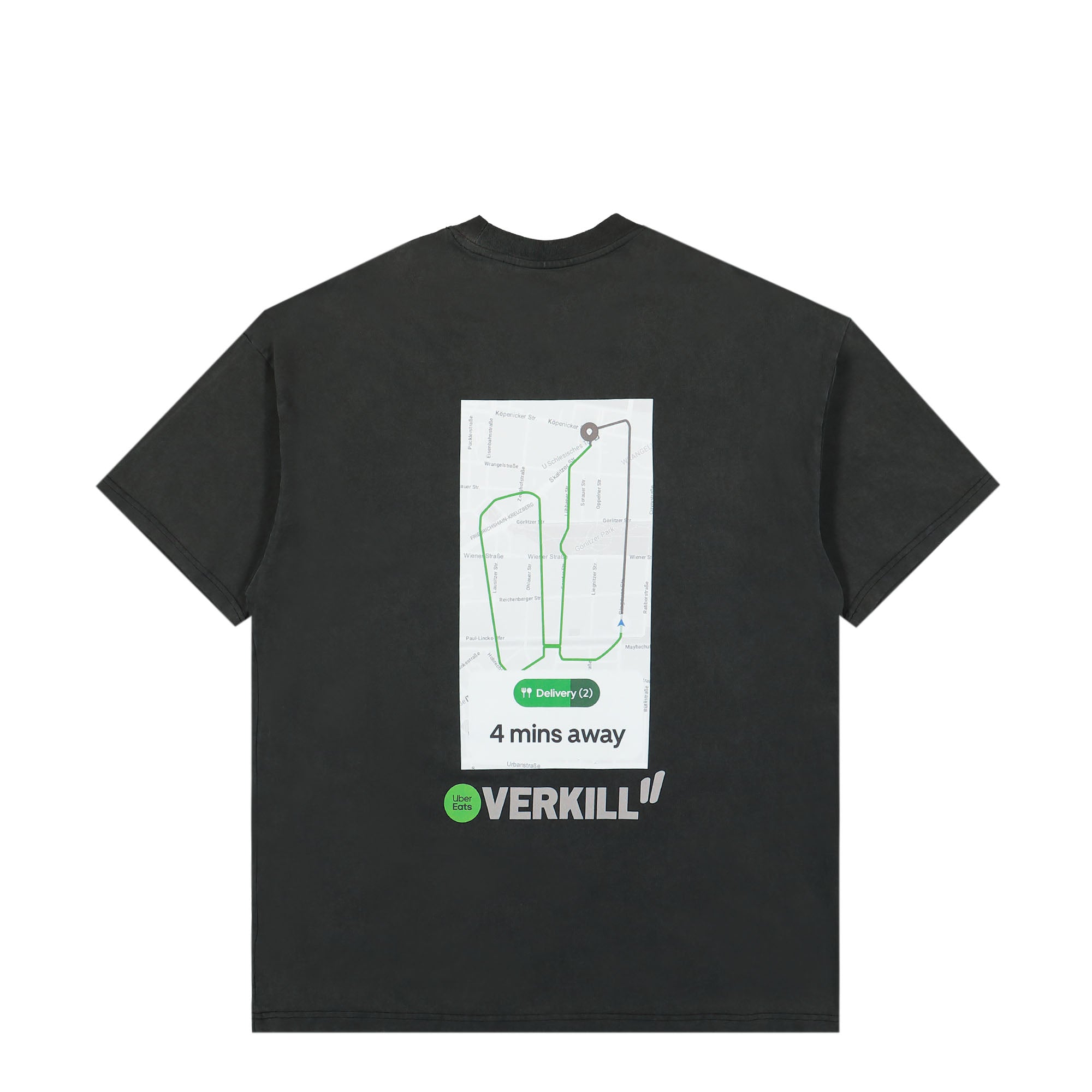 Overkill Uber Eats Delivery Map Tee Black T-Shirts Close-up | Overkill