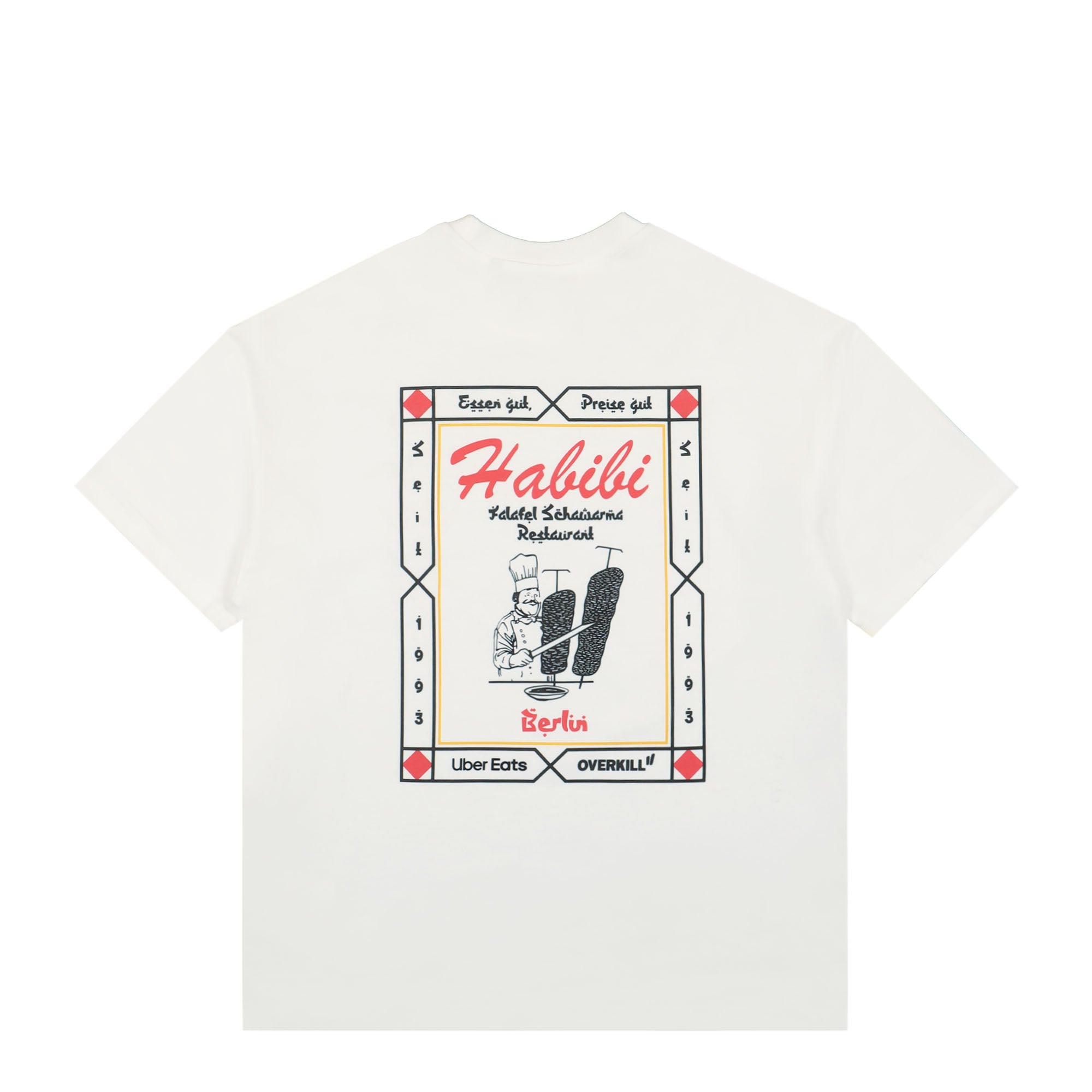 Overkill Uber Eats Habibi Tee White T-Shirts Close-up | Overkill