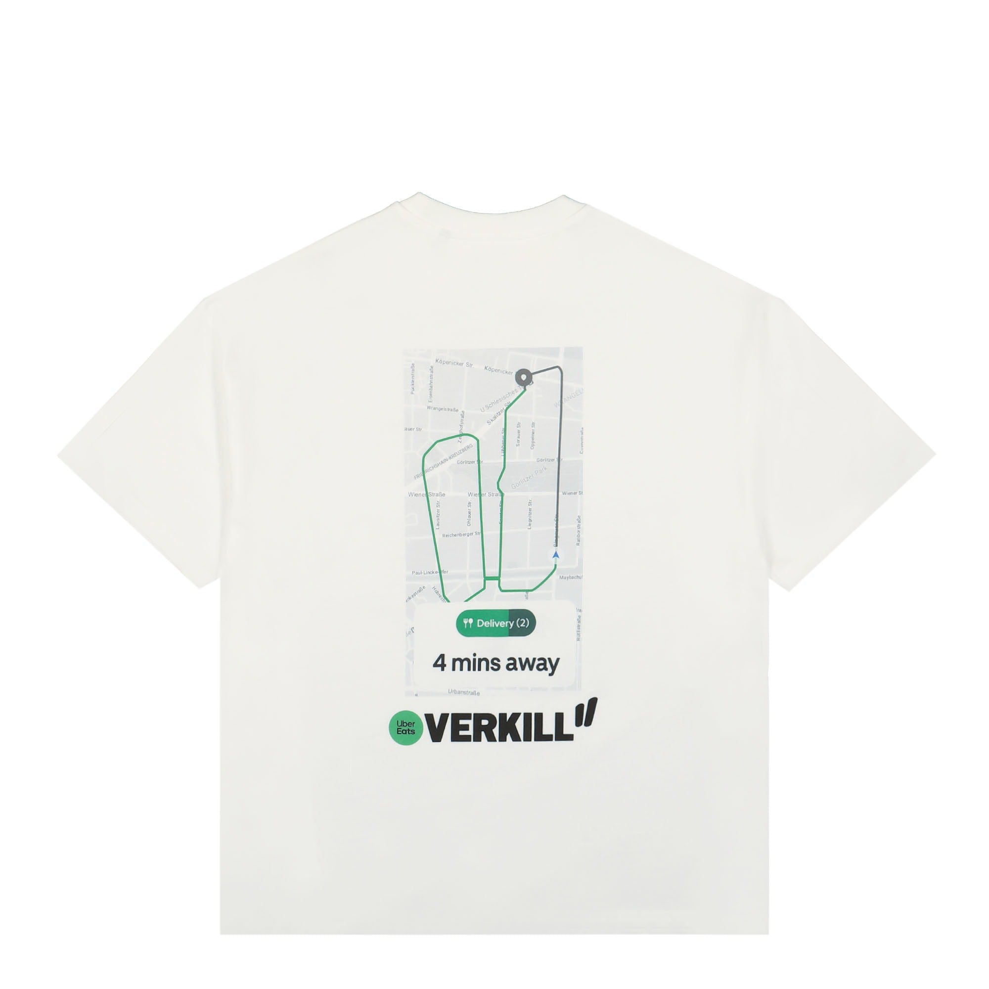 Overkill Uber Eats Delivery Map Tee White T-Shirts Close-up | Overkill