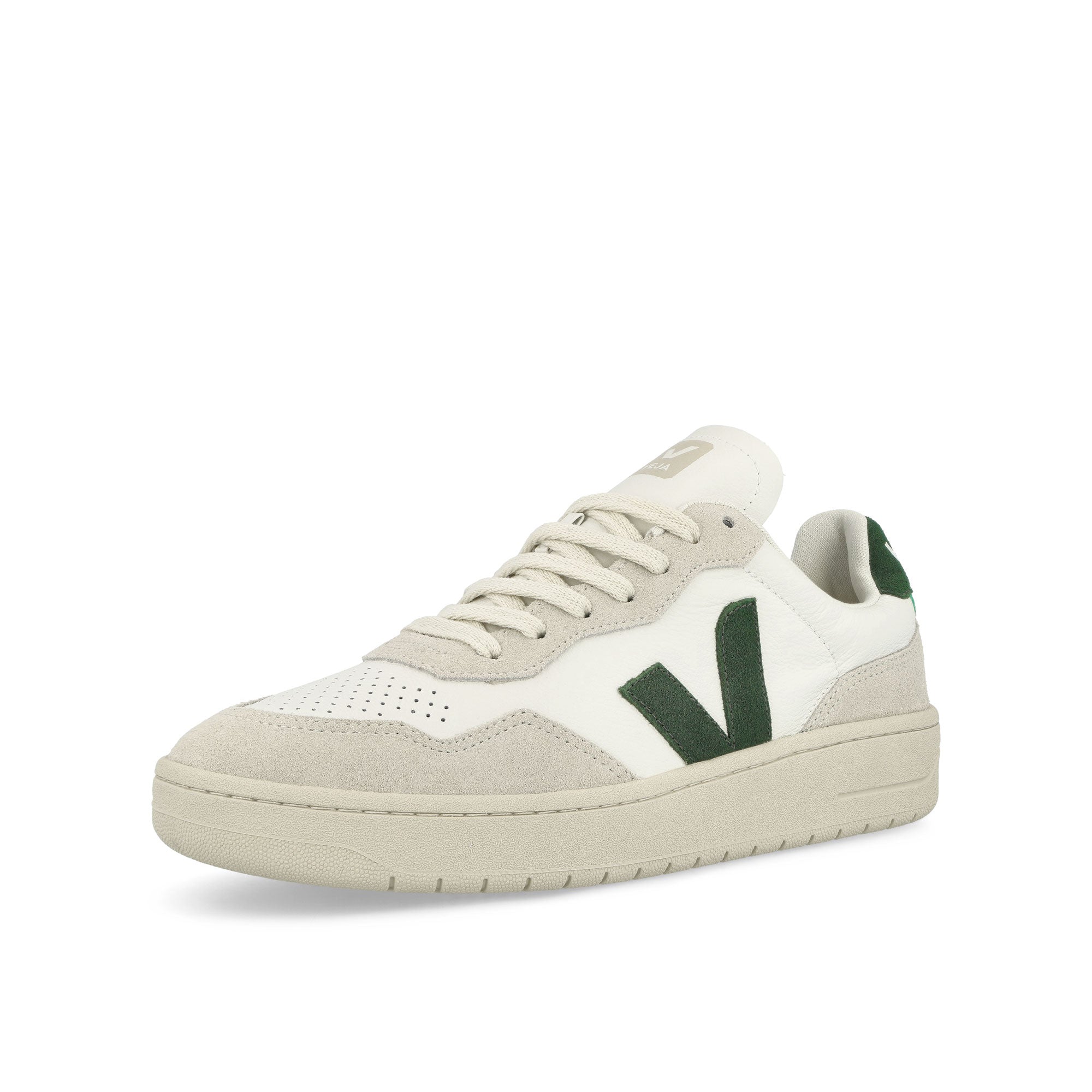 Veja V-90 O.T. Leather Extra White-Cyprus Low Top Sneakers Close Up | Overkill