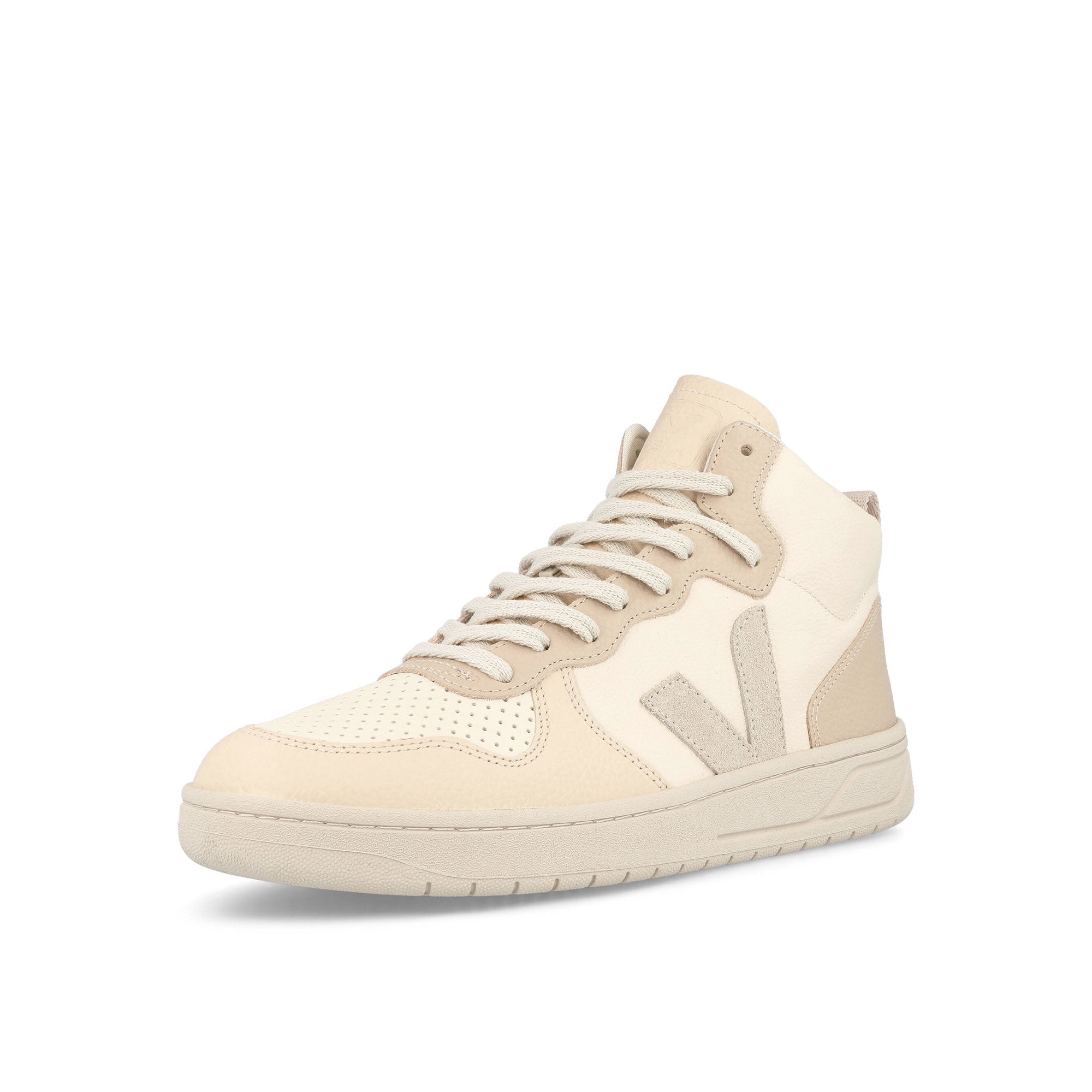Veja V-15 Chromefree Leather Cashew Pierre Multico Sneakers Close Up | Overkill