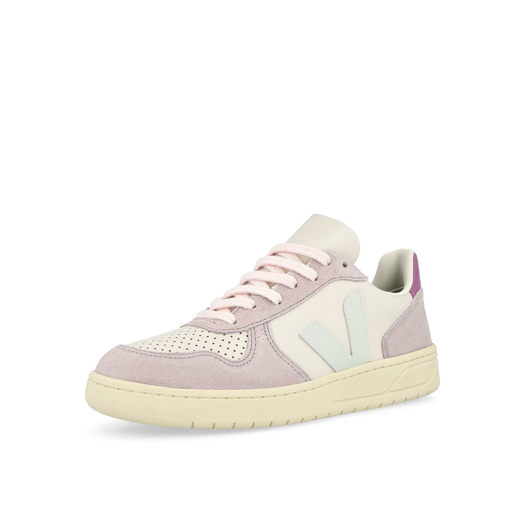 Veja W V-10 Leather Gravel / Menthol / Parme Low Top Sneakers Close Up | Overkill