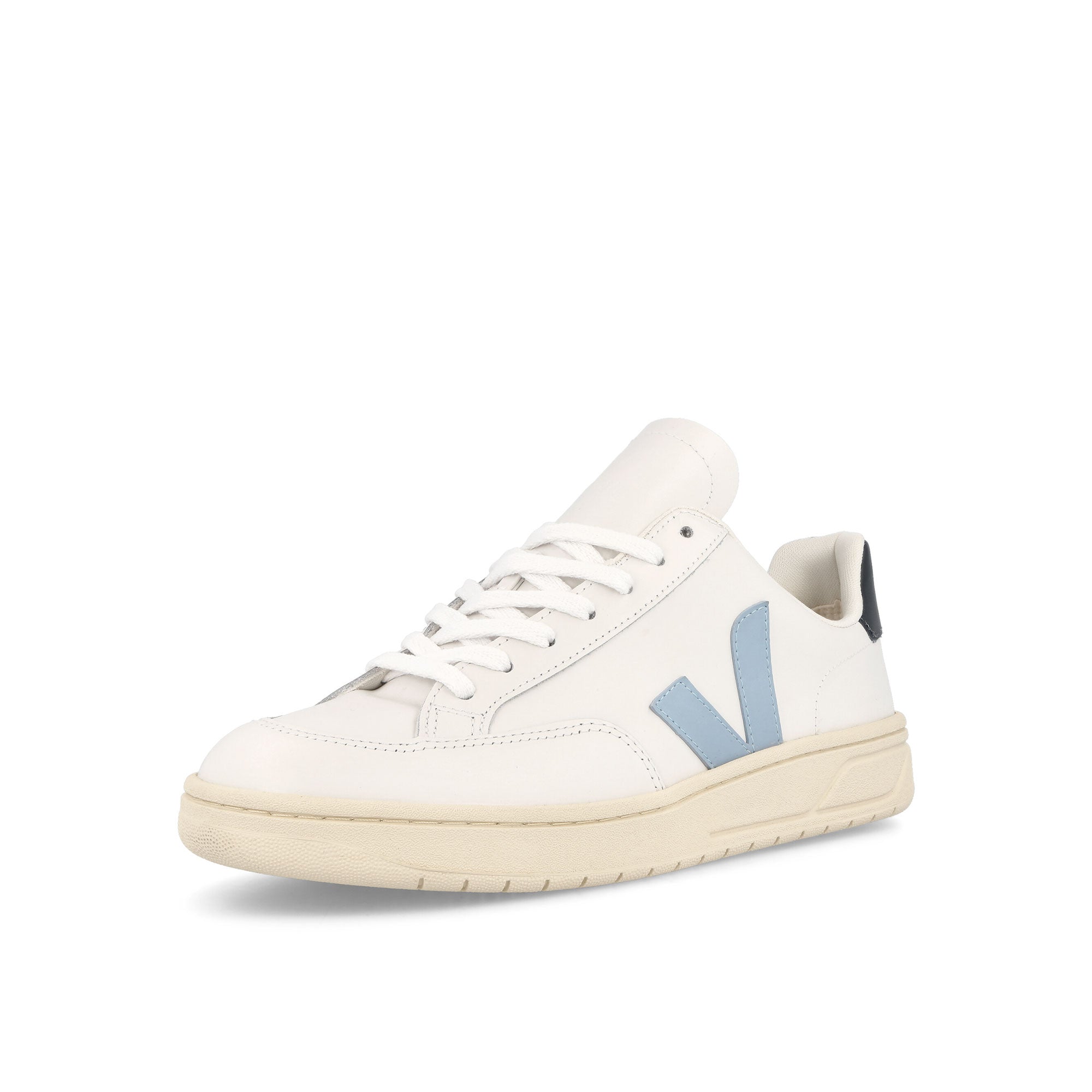 Veja W V-12 LEATHER Extra White-Steel-Nautico Low Top Sneakers Close Up | Overkill