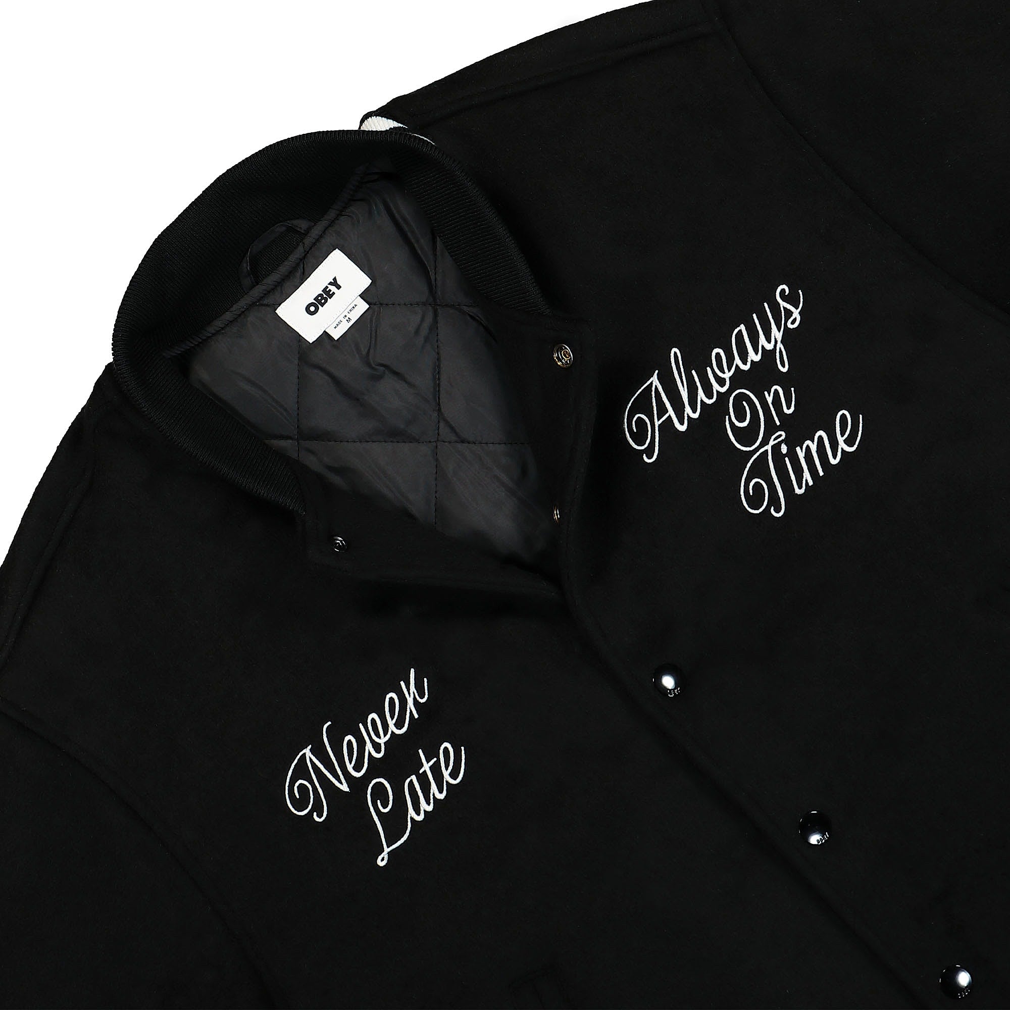 Obey Time Varsity Jacket Black Bomber & Varsity Jackets Material | Overkill