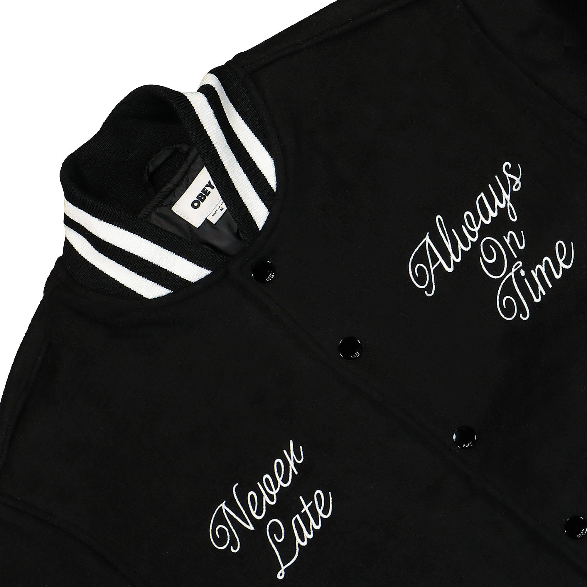 Obey Time Varsity Jacket Black Bomber & Varsity Jackets Detailfoto | Overkill