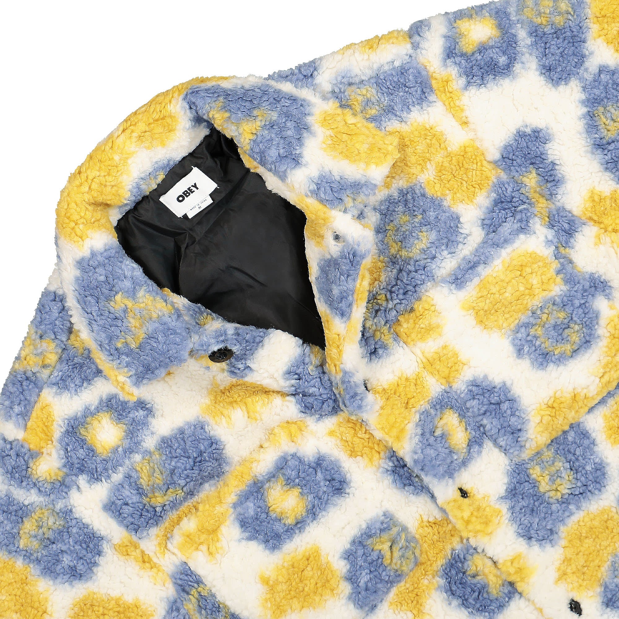 Obey Romie Sherpa Jacket Vintage Blue Multi Fleece Jackets Close-up | Overkill