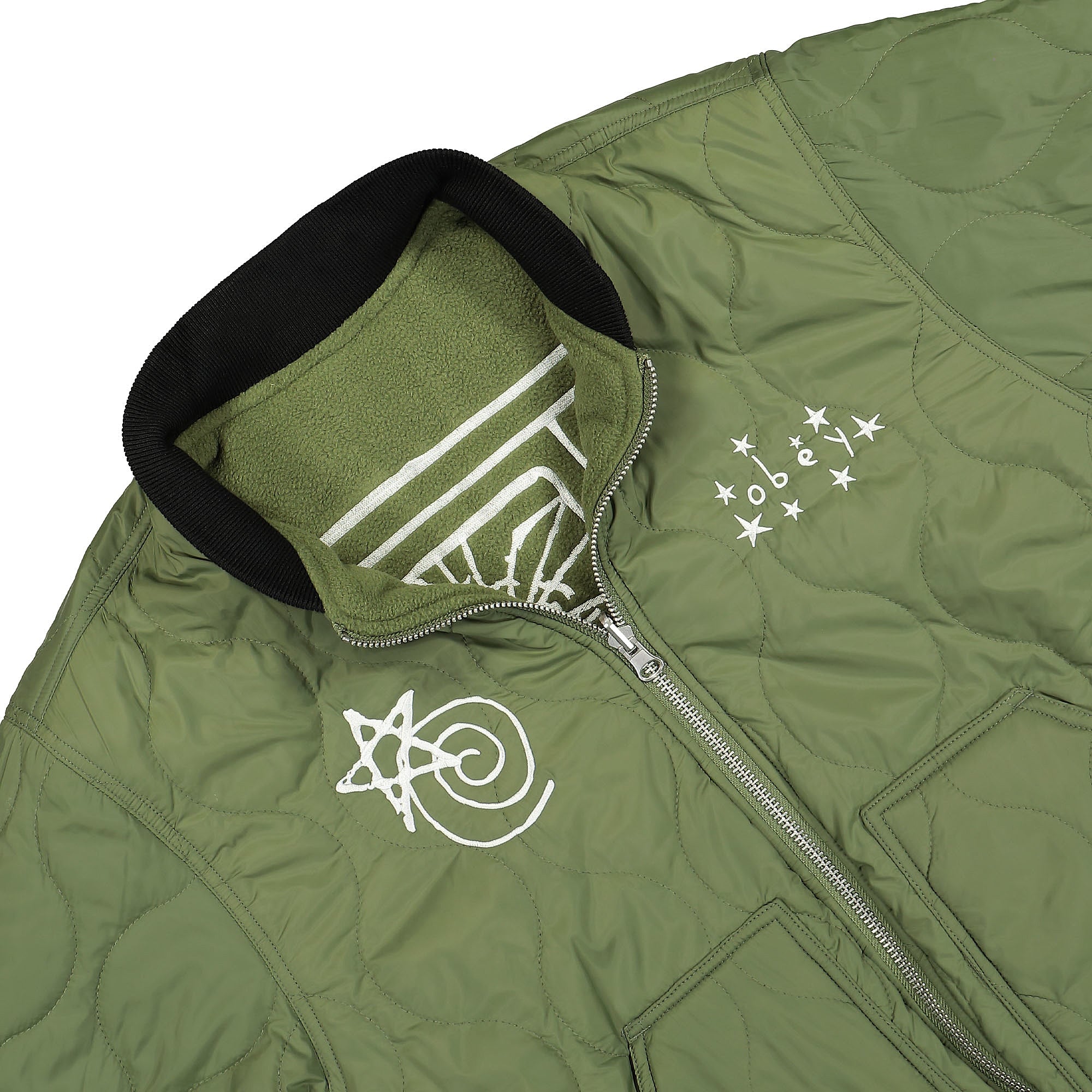 Obey Baseline Quilted Reversible Jacket Light Army Jackets Detailfoto | Overkill