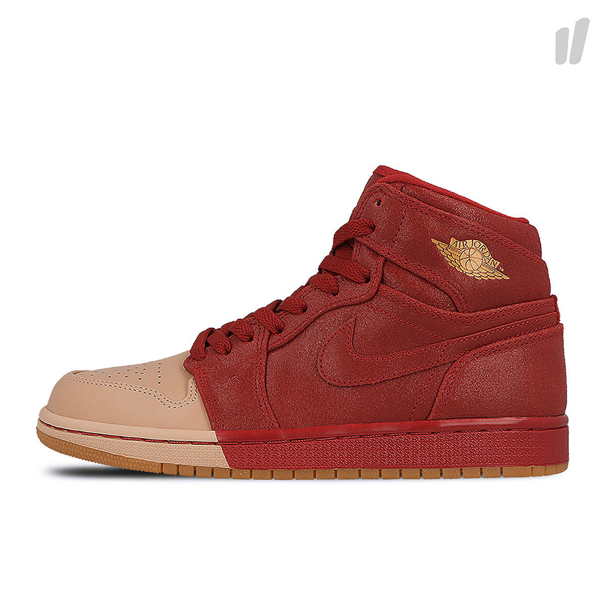 Jordan Air Jordan Wmns 1 Retro High Premium Gym Red-Metallic Gold - Vachetta Tan High Top Sneakers AH7389 607 | Overkill