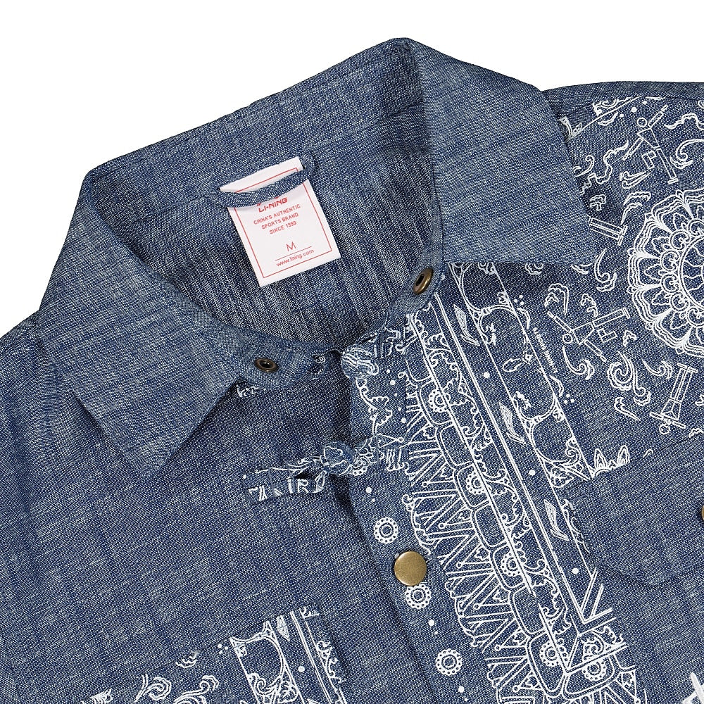 Li-Ning Washed Denim Jacket Hometown Blue / Blue Background / White Flower Jackets Close-up | Overkill