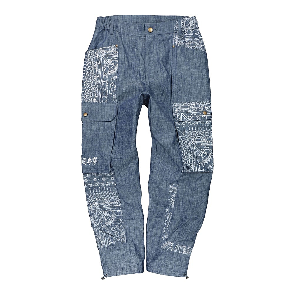 Li-Ning Washed Denim Pants Hometown Blue / Blue Background / White Flower Jeans AJER005-1K | Overkill