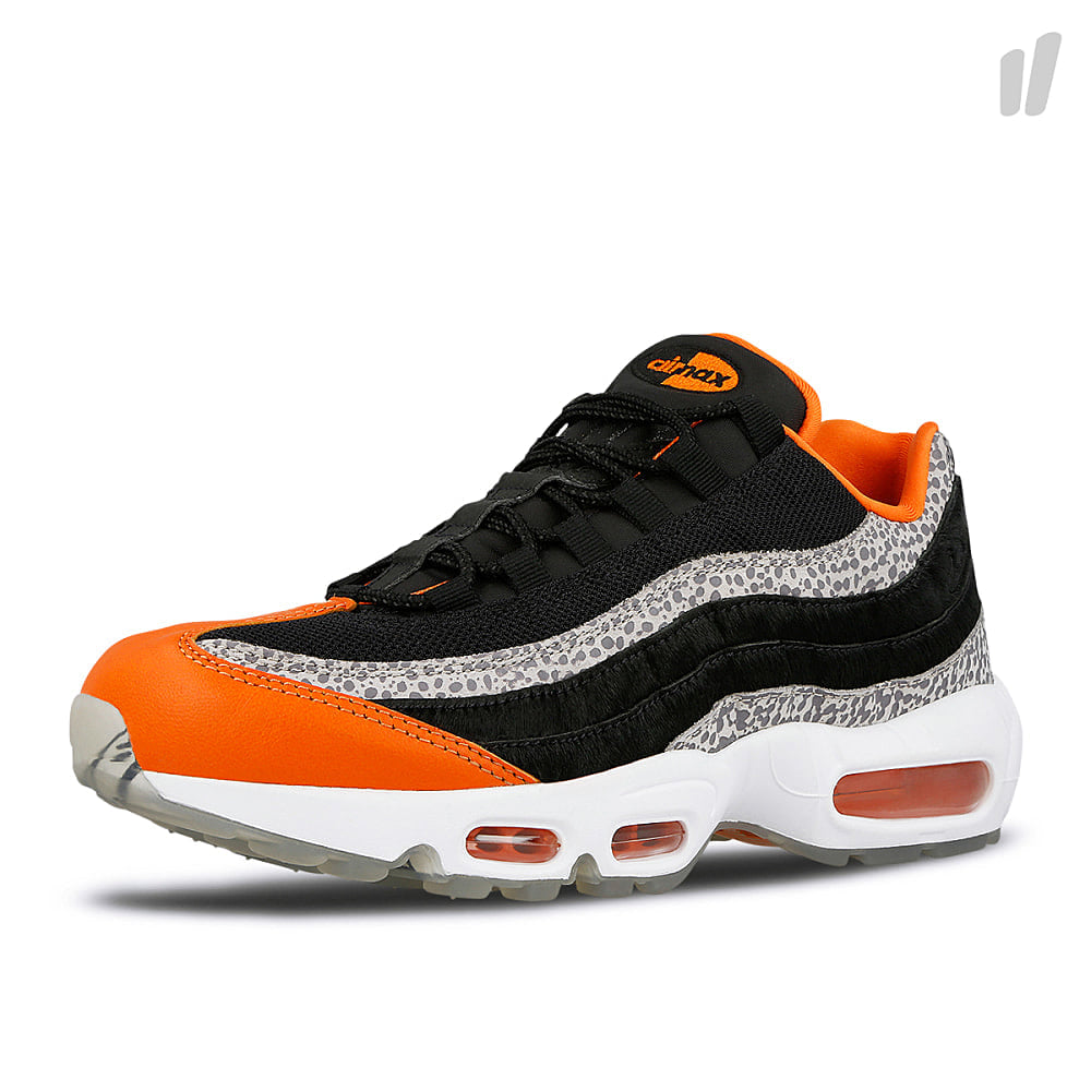 Nike air max 95 Black-Black - Granite - Safety Orange Low Top Sneakers Close Up | Overkill