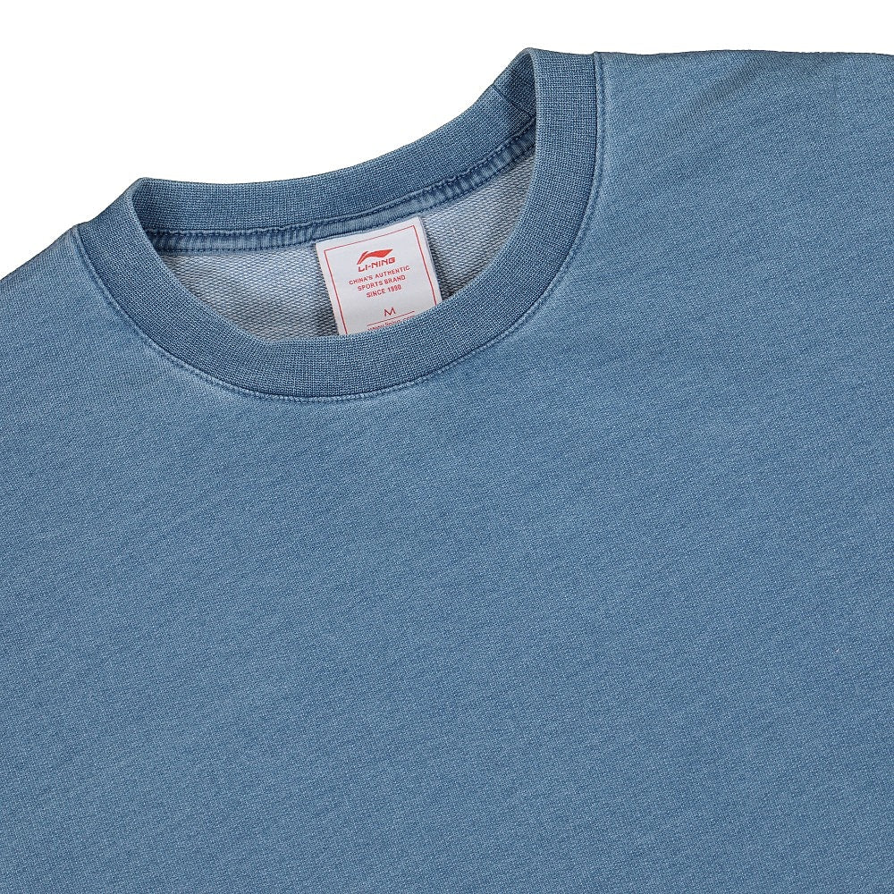 Li-Ning Washed Knit Denim L/S Tee Denim Blue Longsleeves Material | Overkill