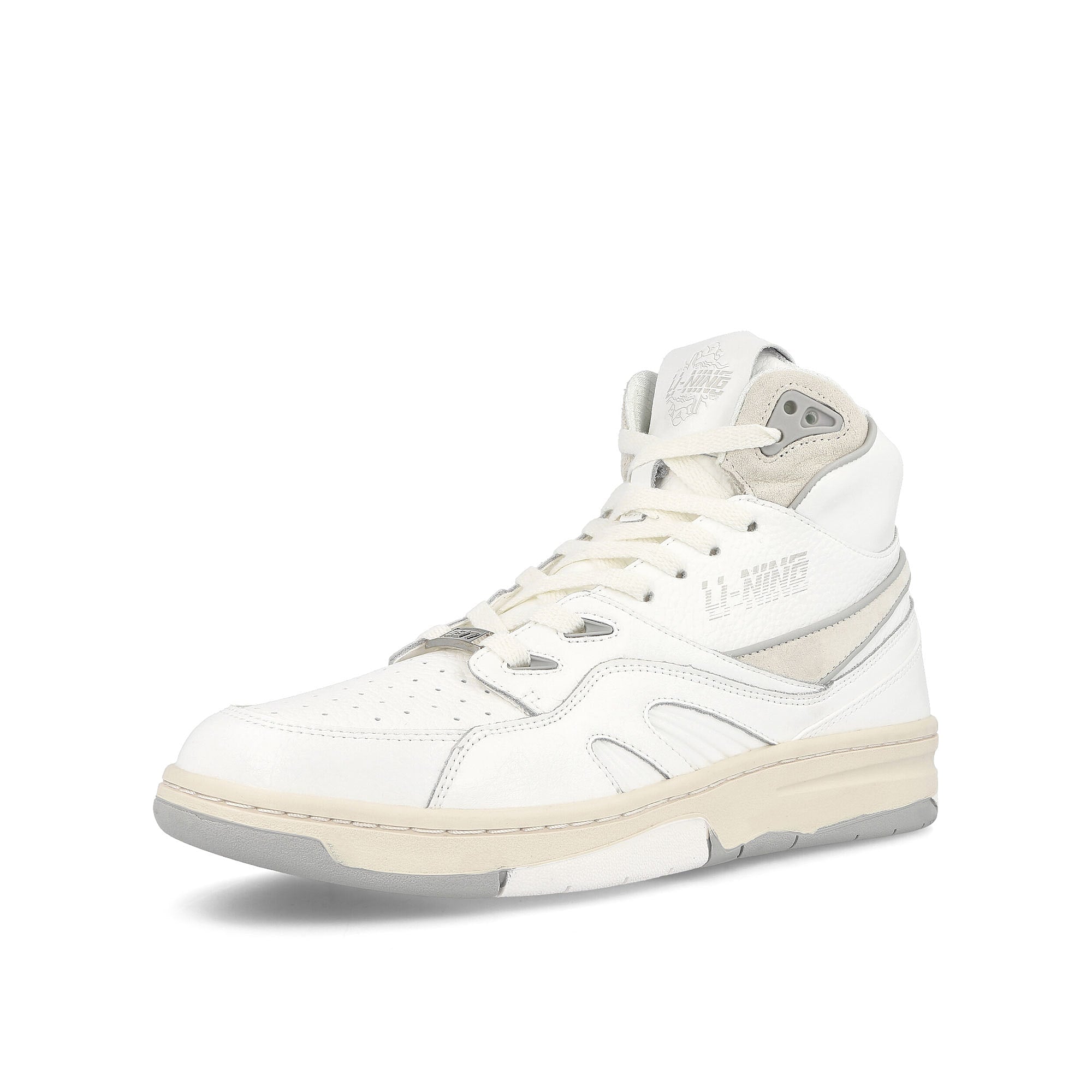 Li-Ning 937 Deluxe Hi Bright White High Top Sneakers Close Up | Overkill