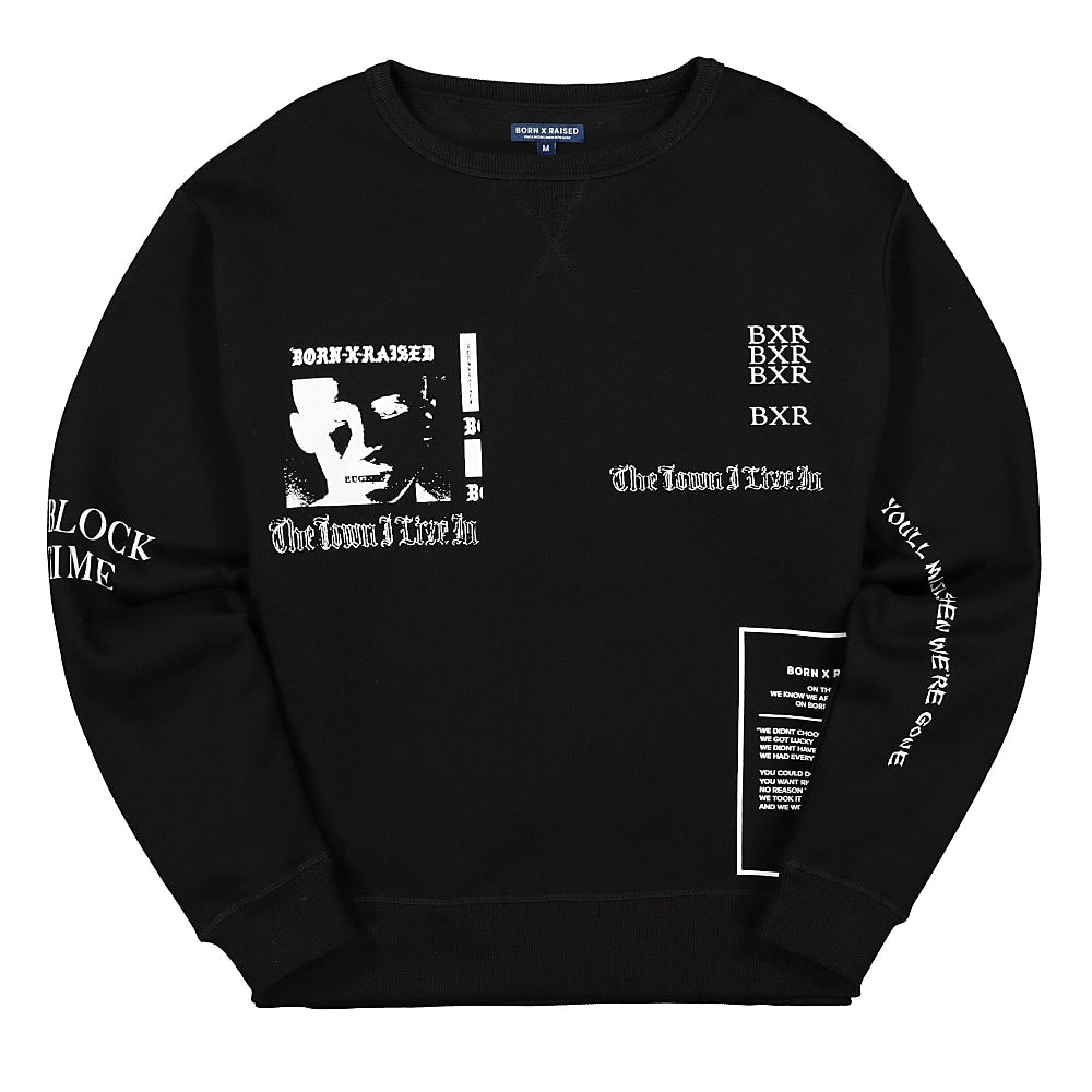 Born X Raised Eugene Crewneck Black Sweatshirts B0020VCNK | Overkill