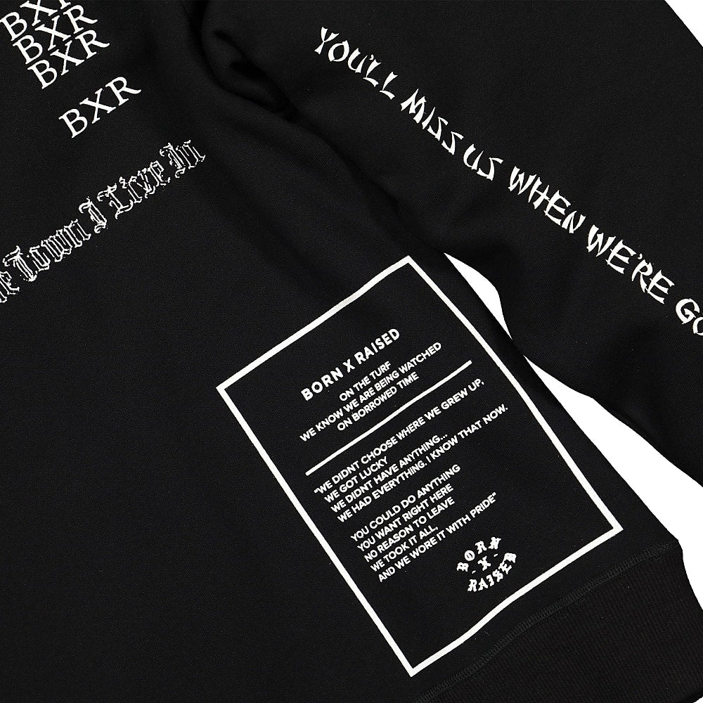 Born X Raised Eugene Crewneck Black Sweatshirts Close-up | Overkill