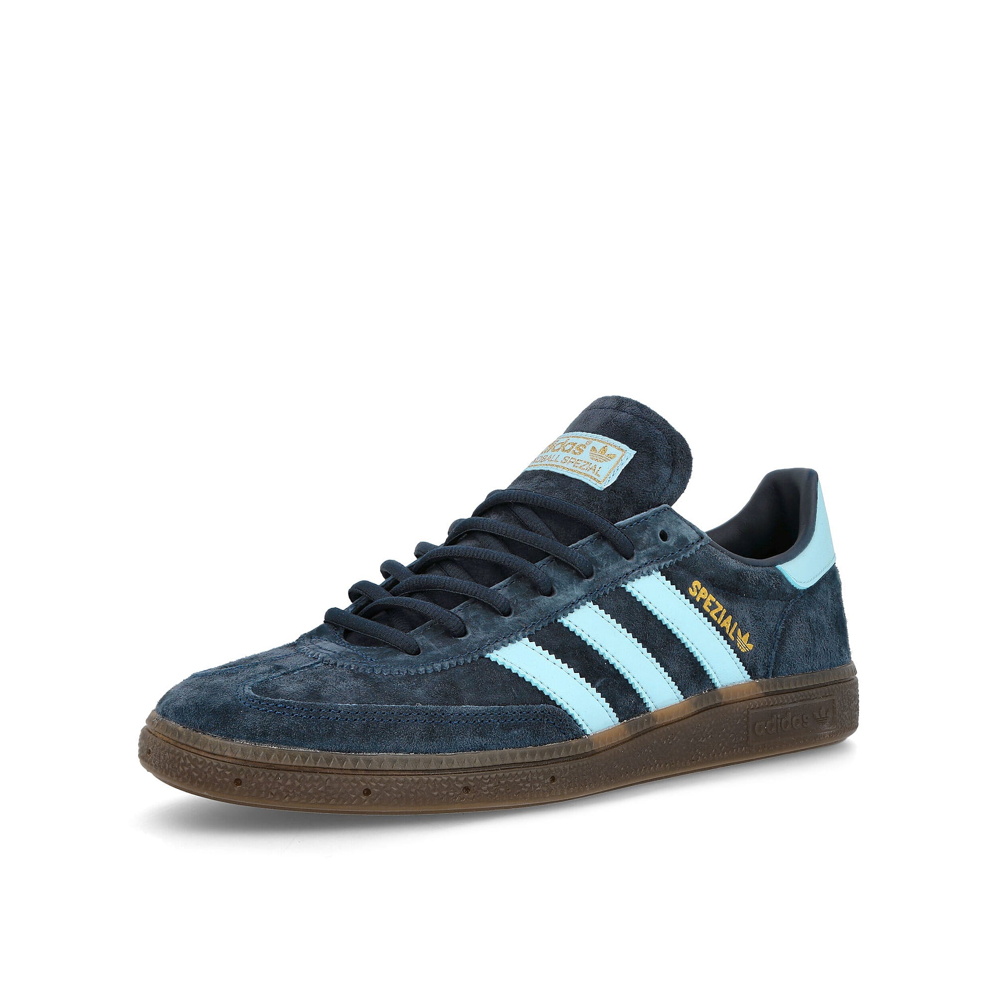 adidas Handball Spezial Collegiate Navy / Clear Sky / Gum5 Low Top Sneakers Close Up | Overkill