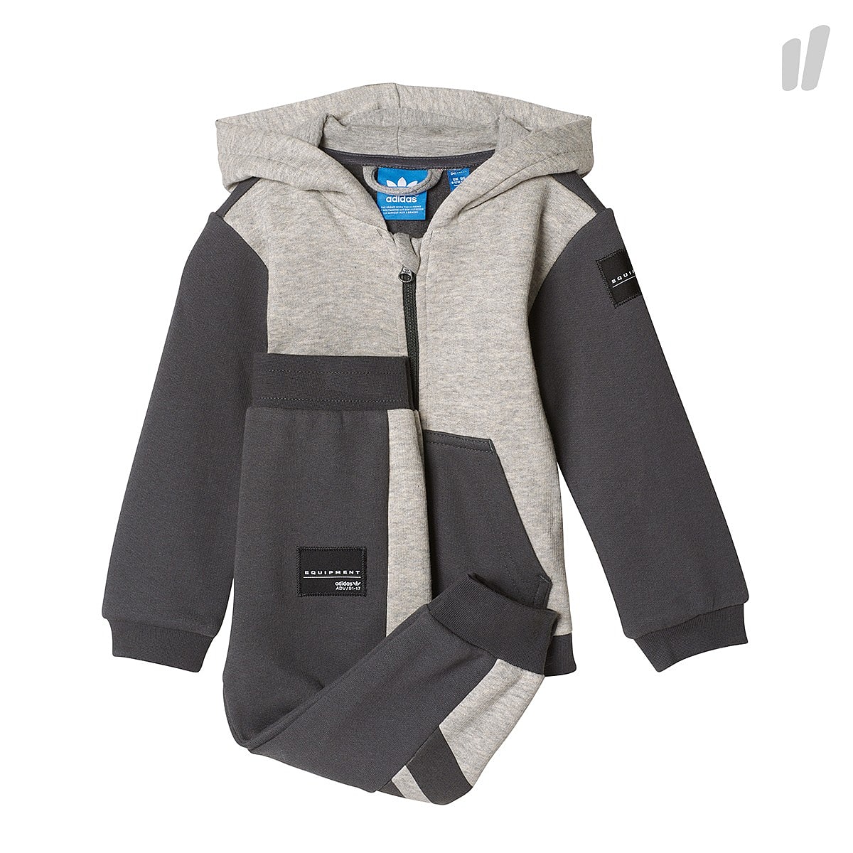 adidas Equipment Infants Hooded Flock-Print Track Suit Mid Grey Heather / Dark Grey Heather Track Jackets BK5630 | Overkill